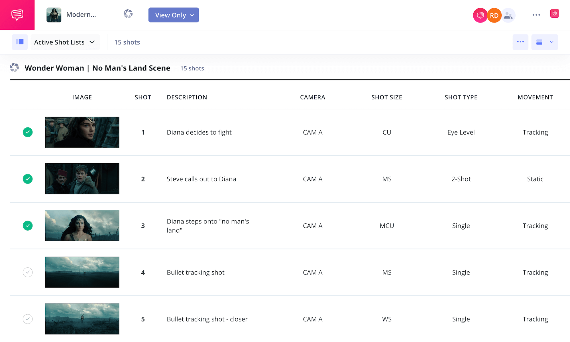 Cinematic App Sample Shot List Demo StudioBinder