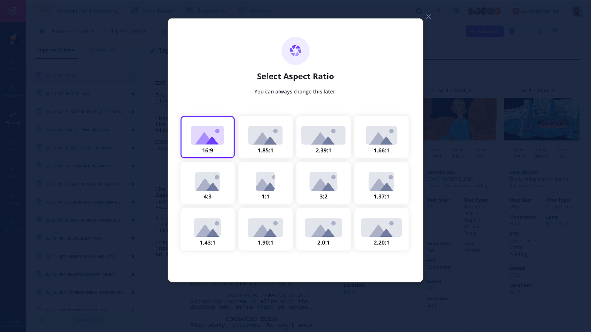 Shot List Template for Film Customize Aspect Ratio Adjust Shot Types and Camera Angles StudioBinder