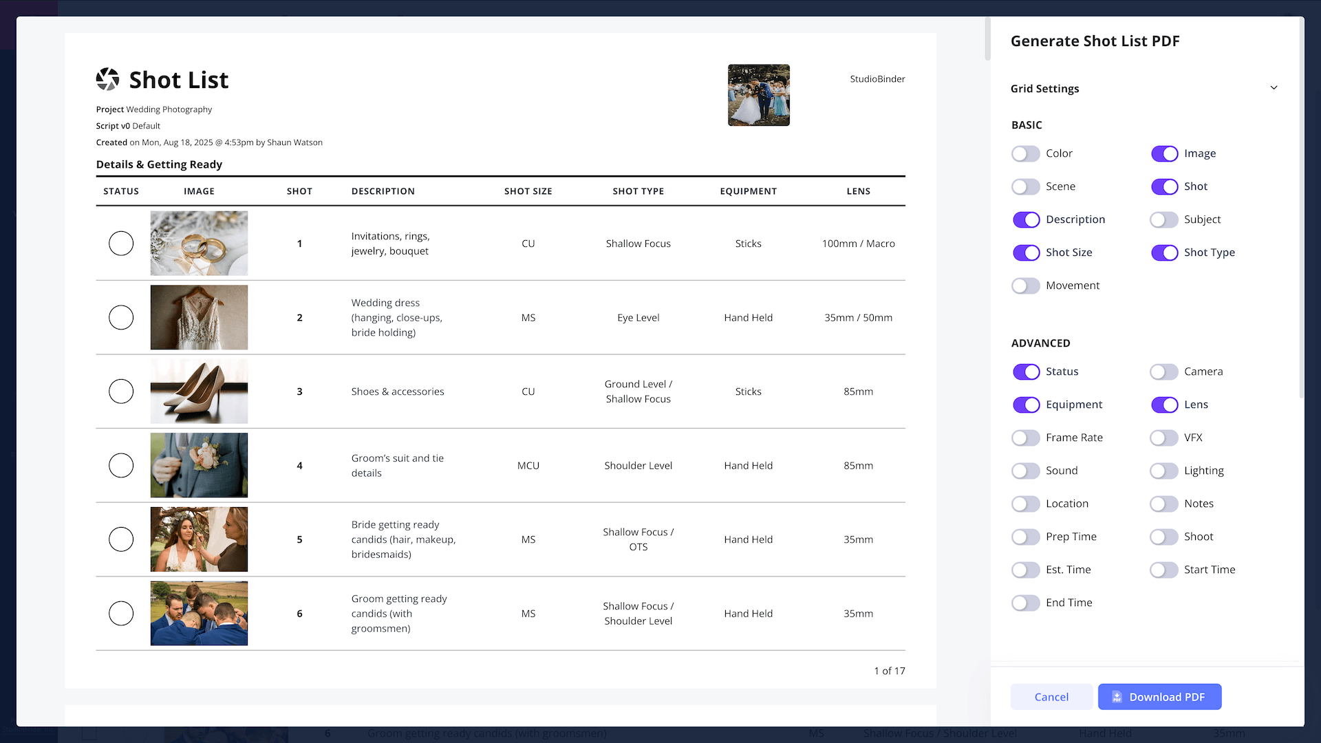 Shot List for Wedding Video Couple First Dance Wedding Videographer – StudioBinder