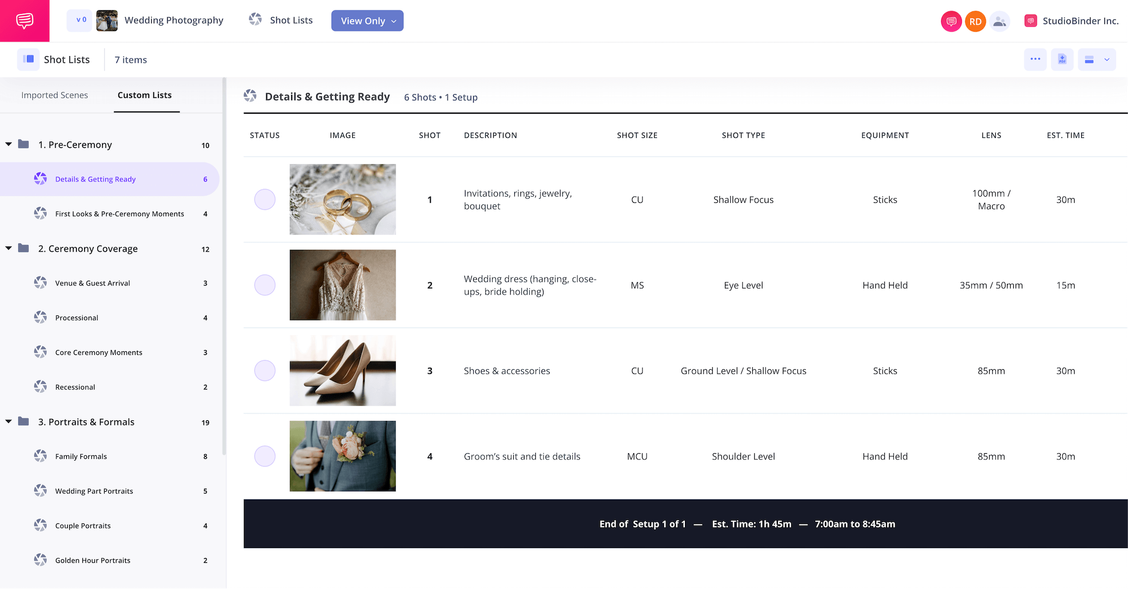 Wedding Photography Shot List Template Shot List Example Sample StudioBinder