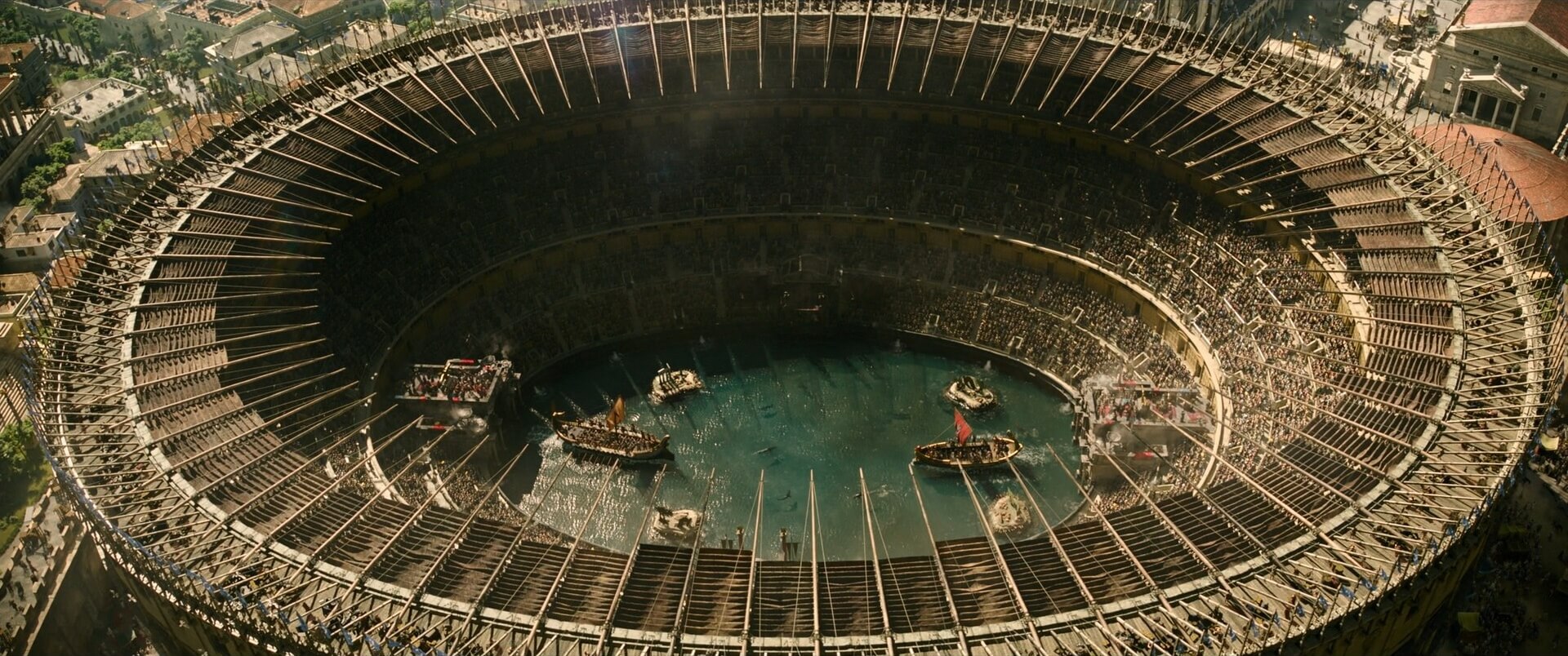 Aerial Shot Example Aerial camera angle of gladiator colizeum from Gladiator II