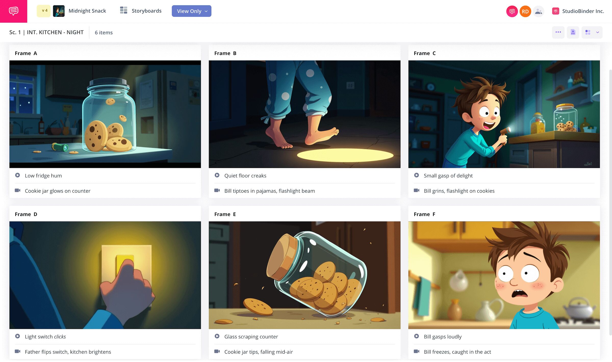 Animation Storyboard Example Comedy Cartoon Cookie Jar Midnight Snack StudioBinder