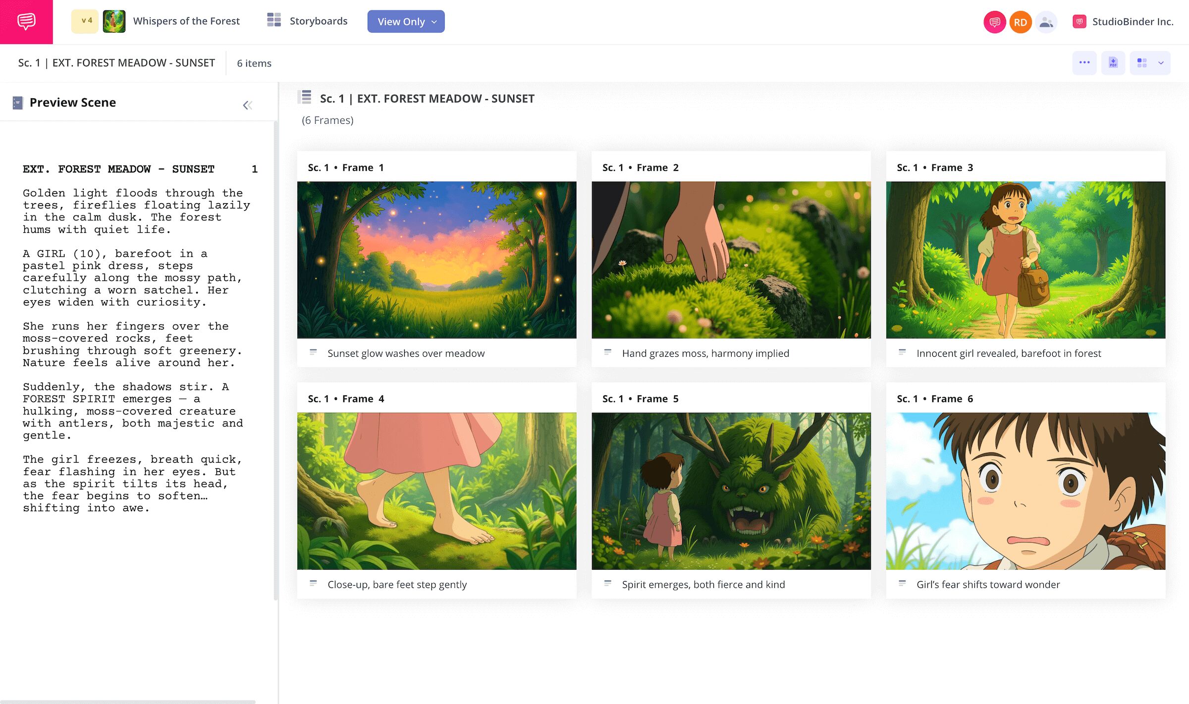 Animation Storyboard Example Fantasy Anime Forest Spirit Forests of a Whisper StudioBinder