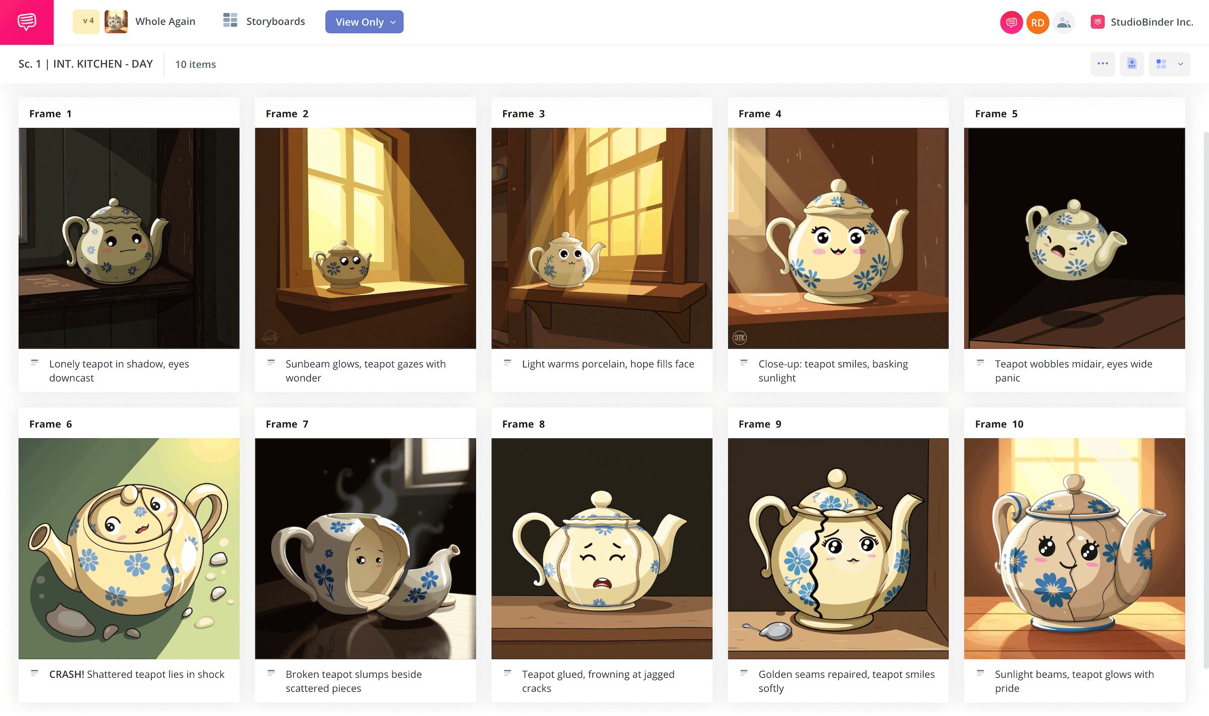 Animation Storyboard Example Whimsical Animation Teapot Story Lonely Teapot StudioBinder