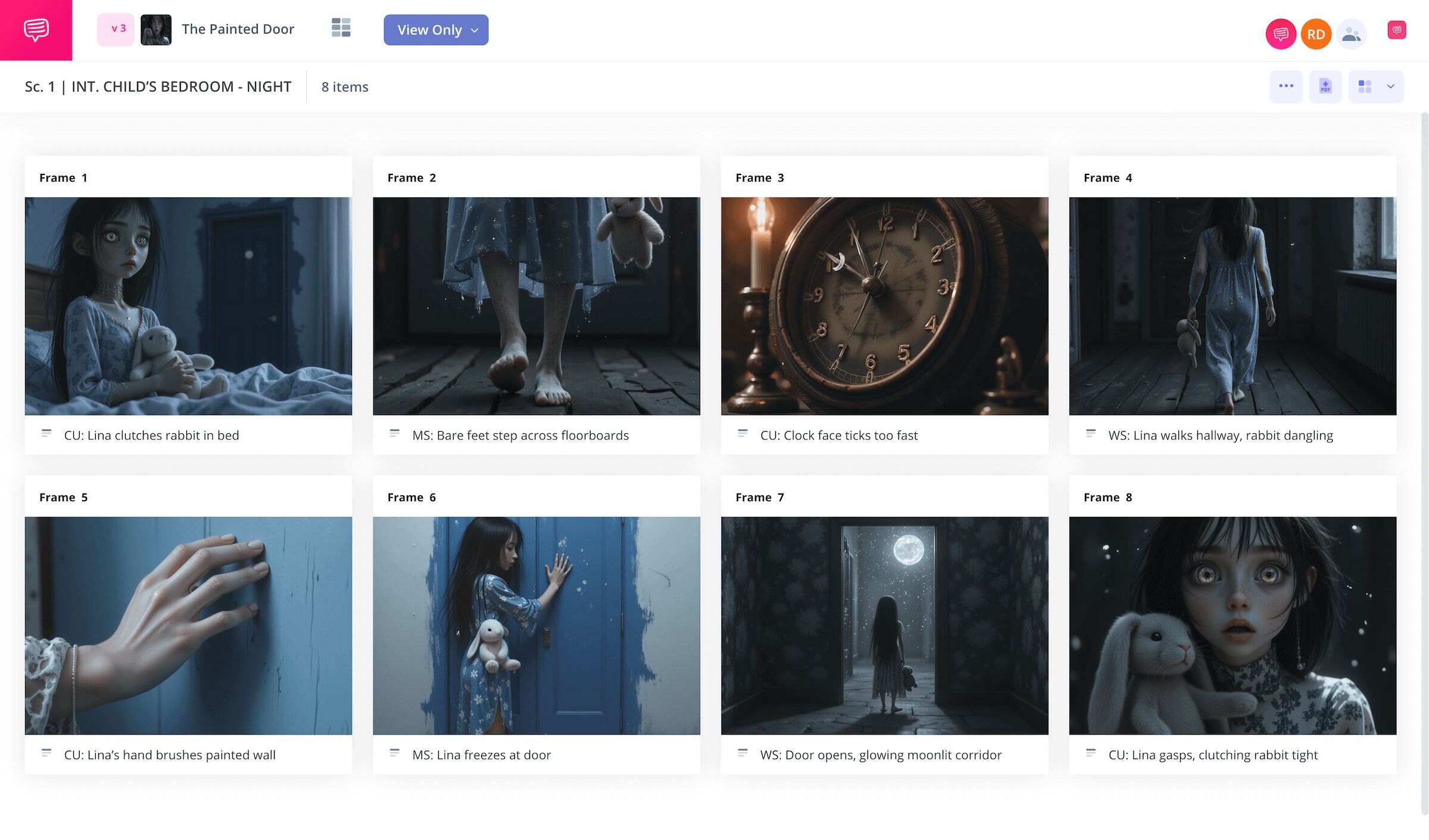 Animation Storyboard Examples Dark Fantasy Horror Storyboard Lina and the Rabbit StudioBinder