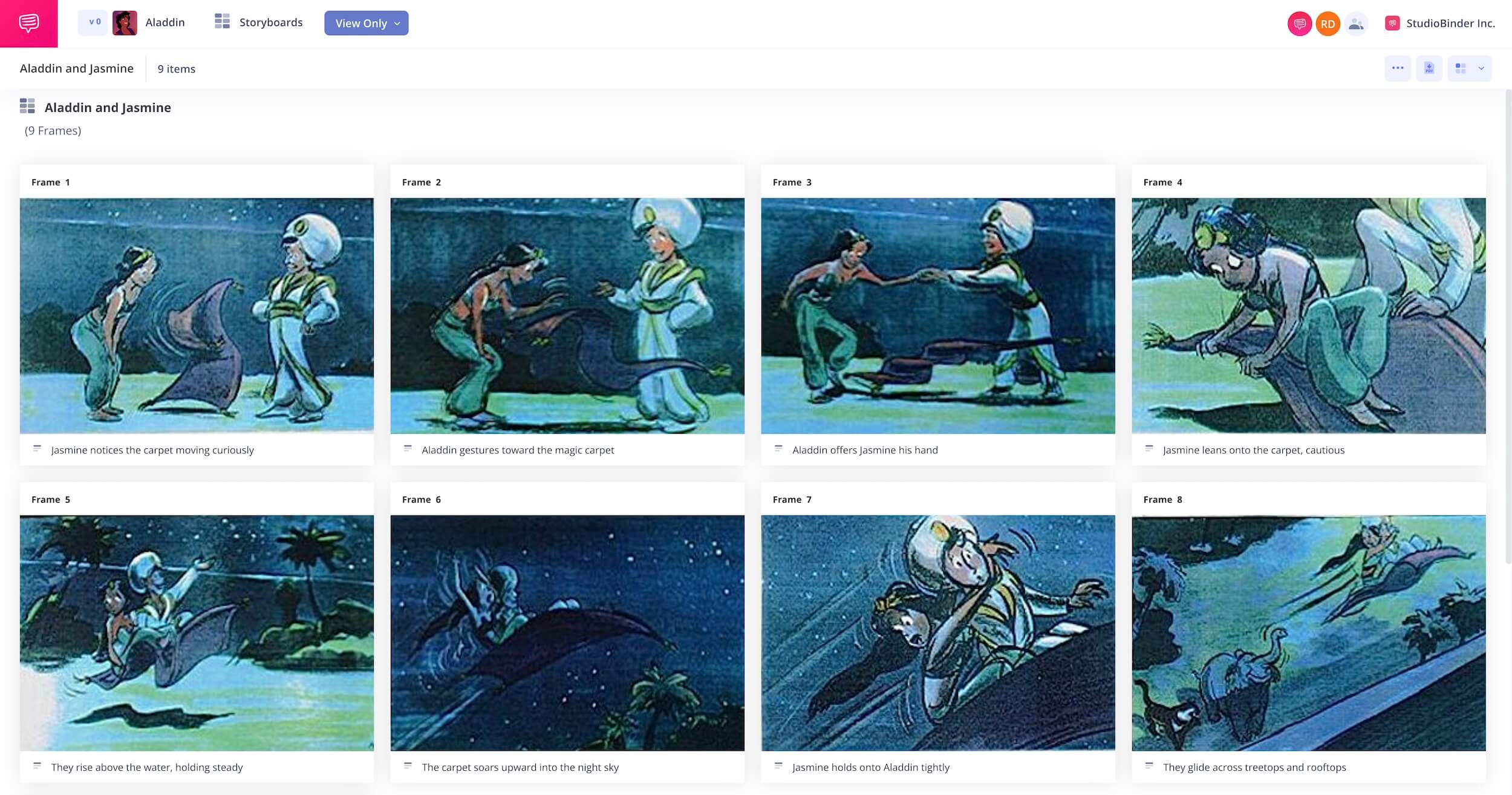 Animation Storyboard Examples Disney Aladdin Storyboard Magic Carpet Ride StudioBinder