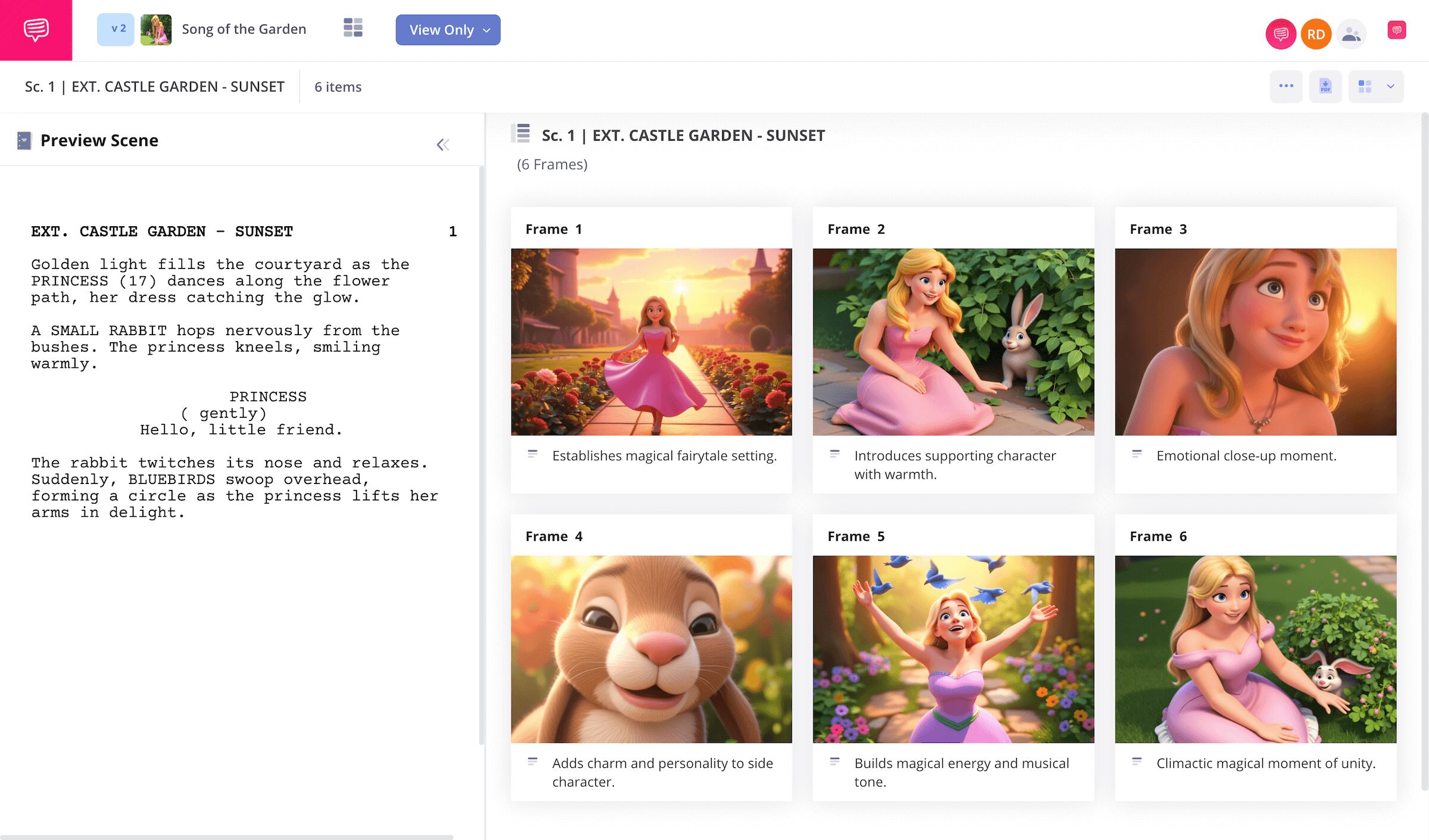 Animation Storyboard Examples Fairy Tale Princess Garden Song of the Garden StudioBinder