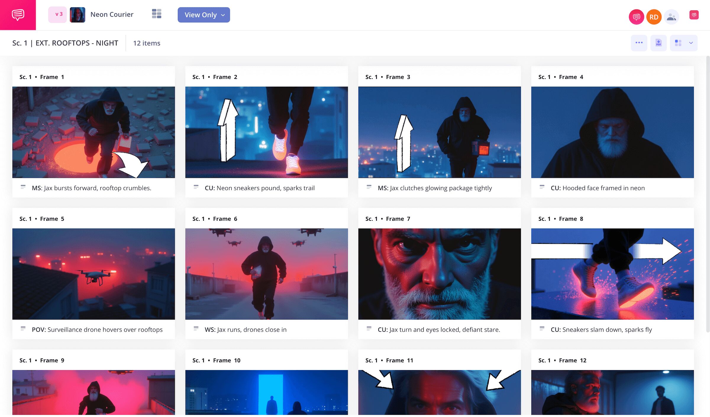 Animation Storyboard Examples Sci Fi Action Chase Neon Courier StudioBinder