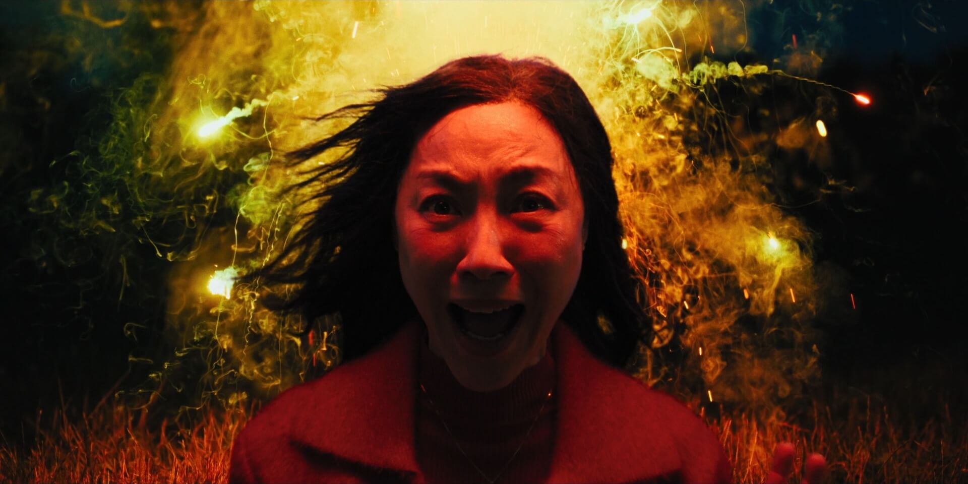Close Up Shot Example CU of Michelle Yeoh screaming from Everything Everywhere All At Once