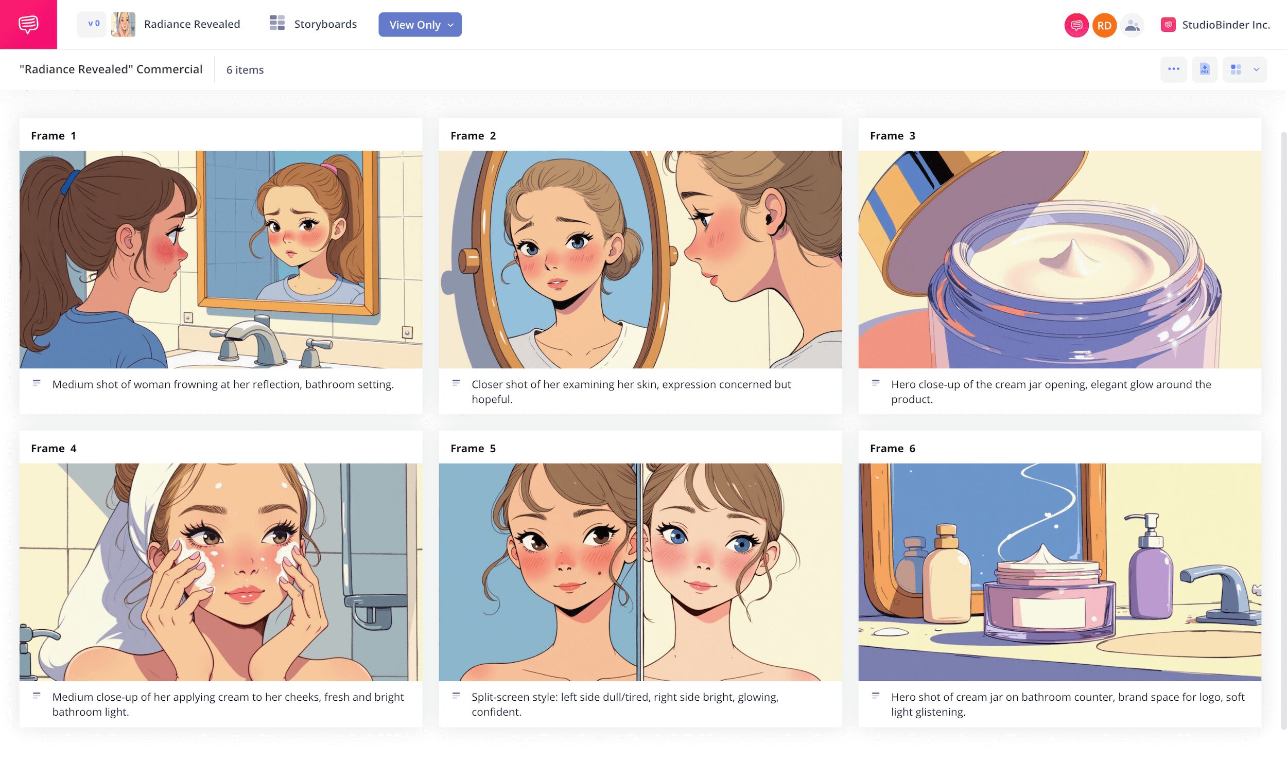 Digital Storyboard Skincare Ad Concept GlowCare Routine StudioBinder