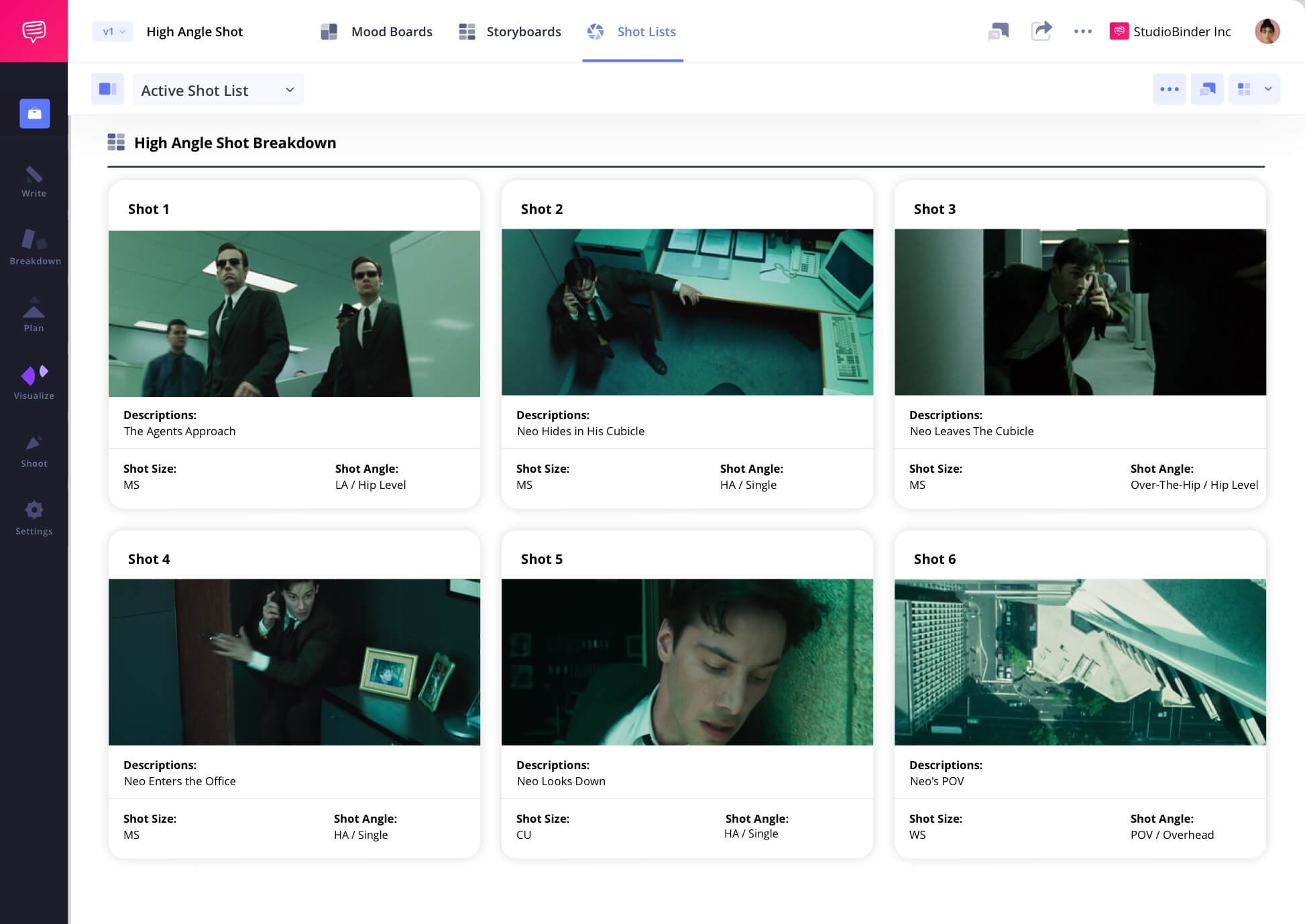 Example of High Angle Shot in Film HA Shot Meaning in a Camera Shot List HA camera shots scene example from The Matrix