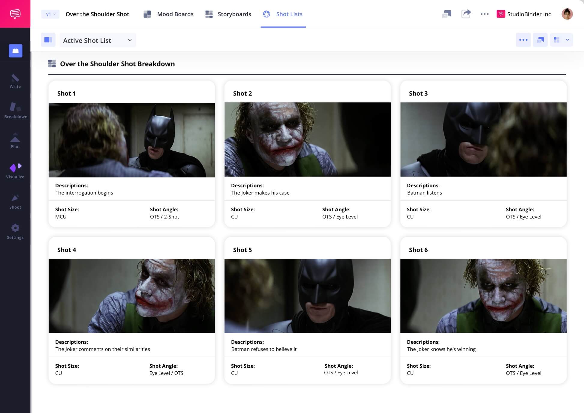 Example of Over the shoulder Shot in Film OVS Shot Meaning in a Camera Shot List Over the shoulder framing camera shot scene example from The Dark Knight