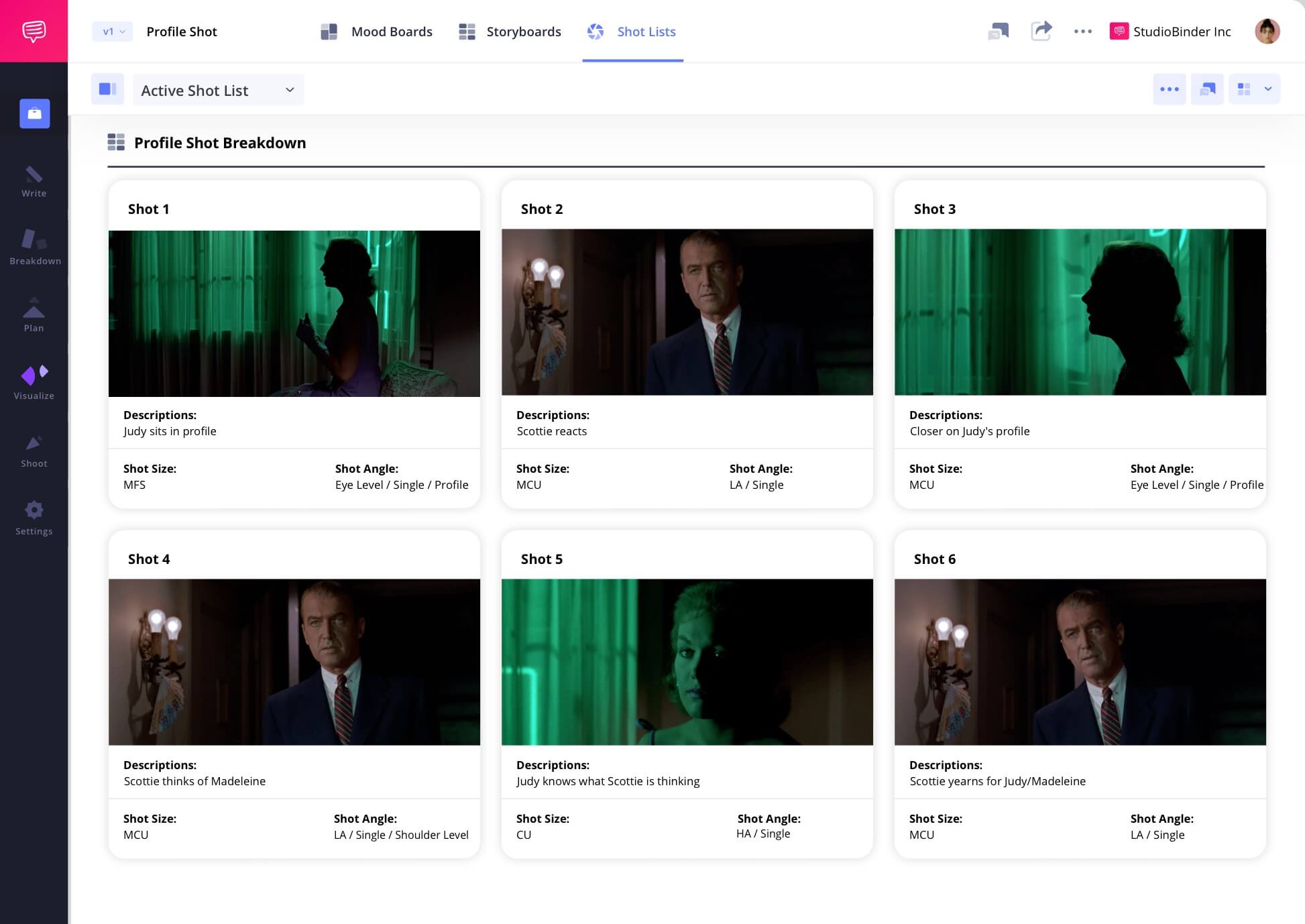 Example of Profile Level Shot in Film Profile Level Shot Meaning in a Camera Shot List Profile level camera shots scene example from Vertigo