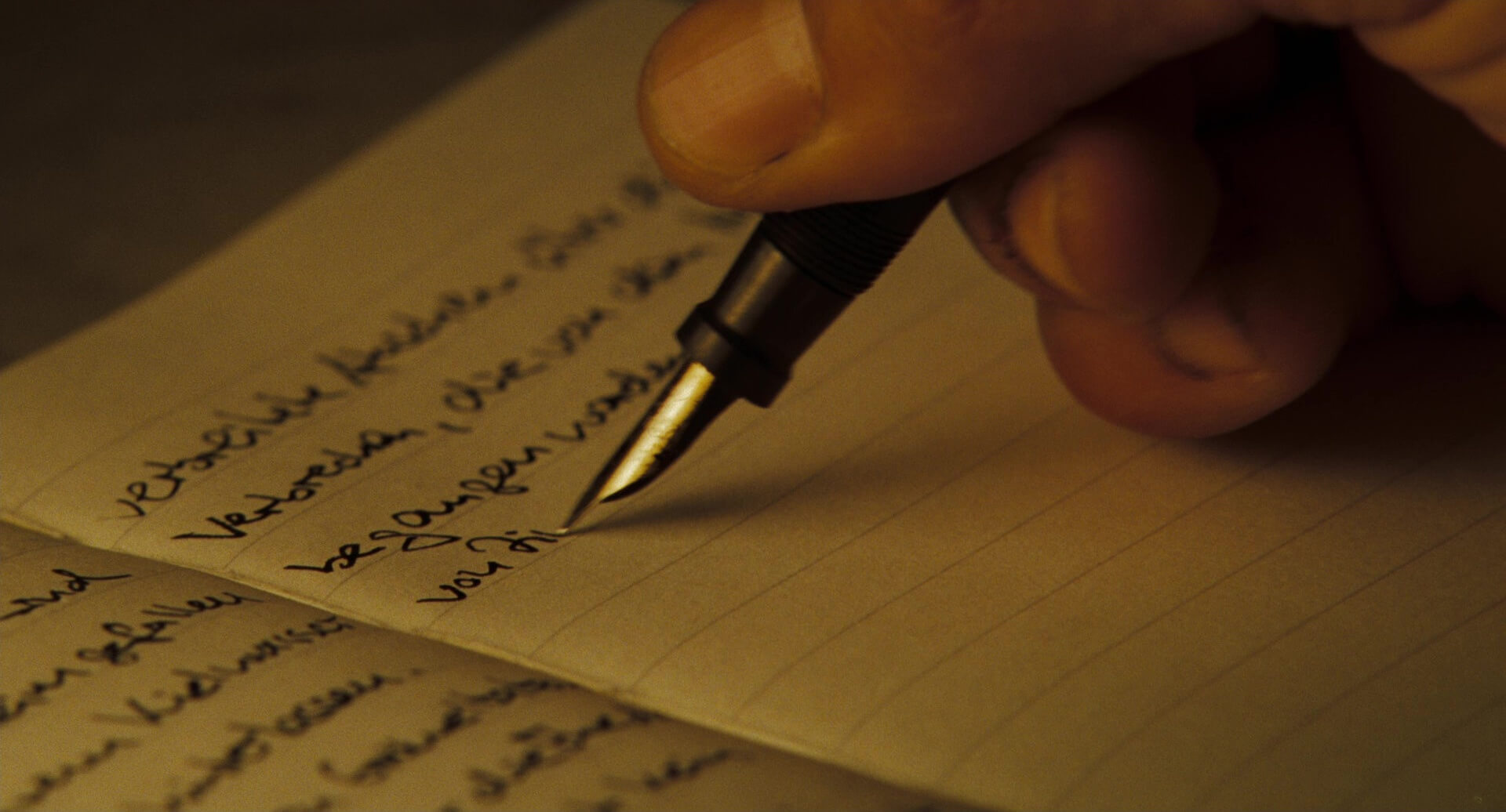 Extreme Close Up Shot Example ECU of person writing on paper from Valkyrie