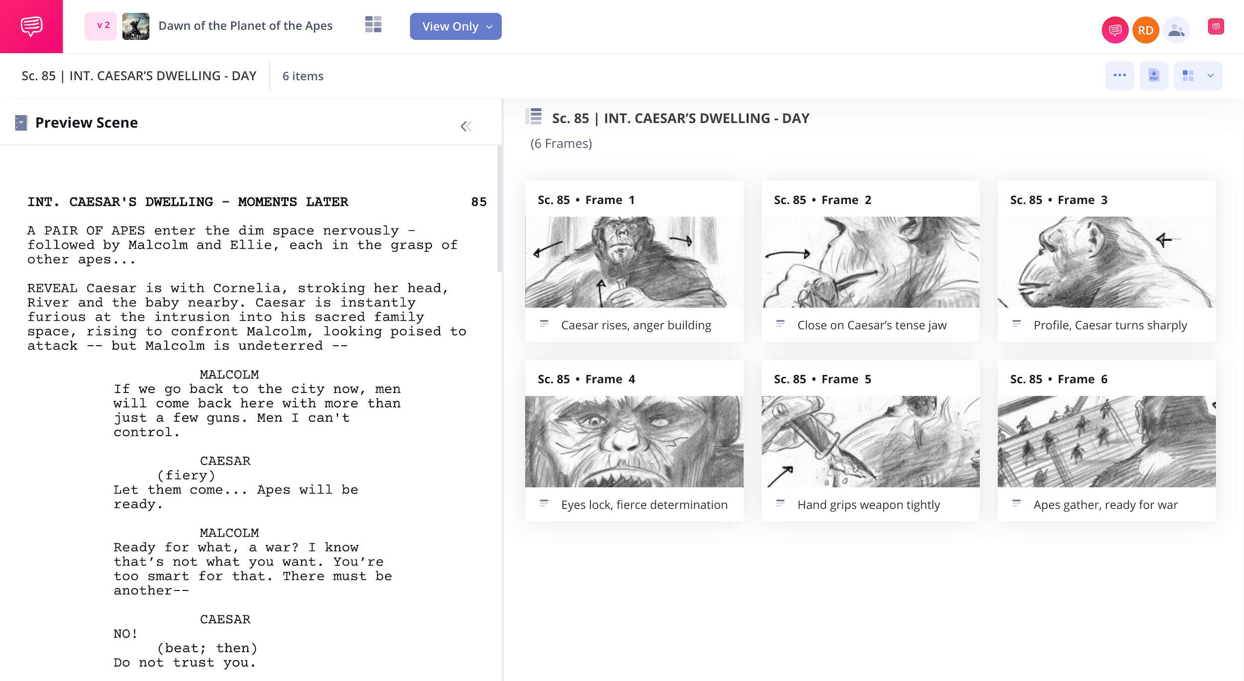Film Storyboard Examples – Dawn of the Planet of the Apes – StudioBinder
