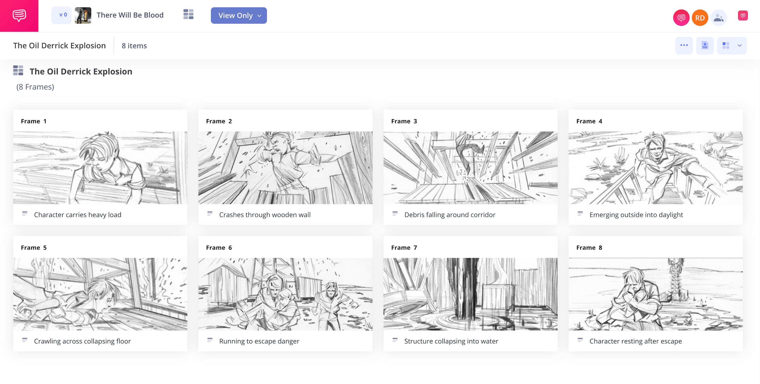 Film Storyboard Examples – There Will Be Blood Oil Rig Fire Explosion – StudioBinder