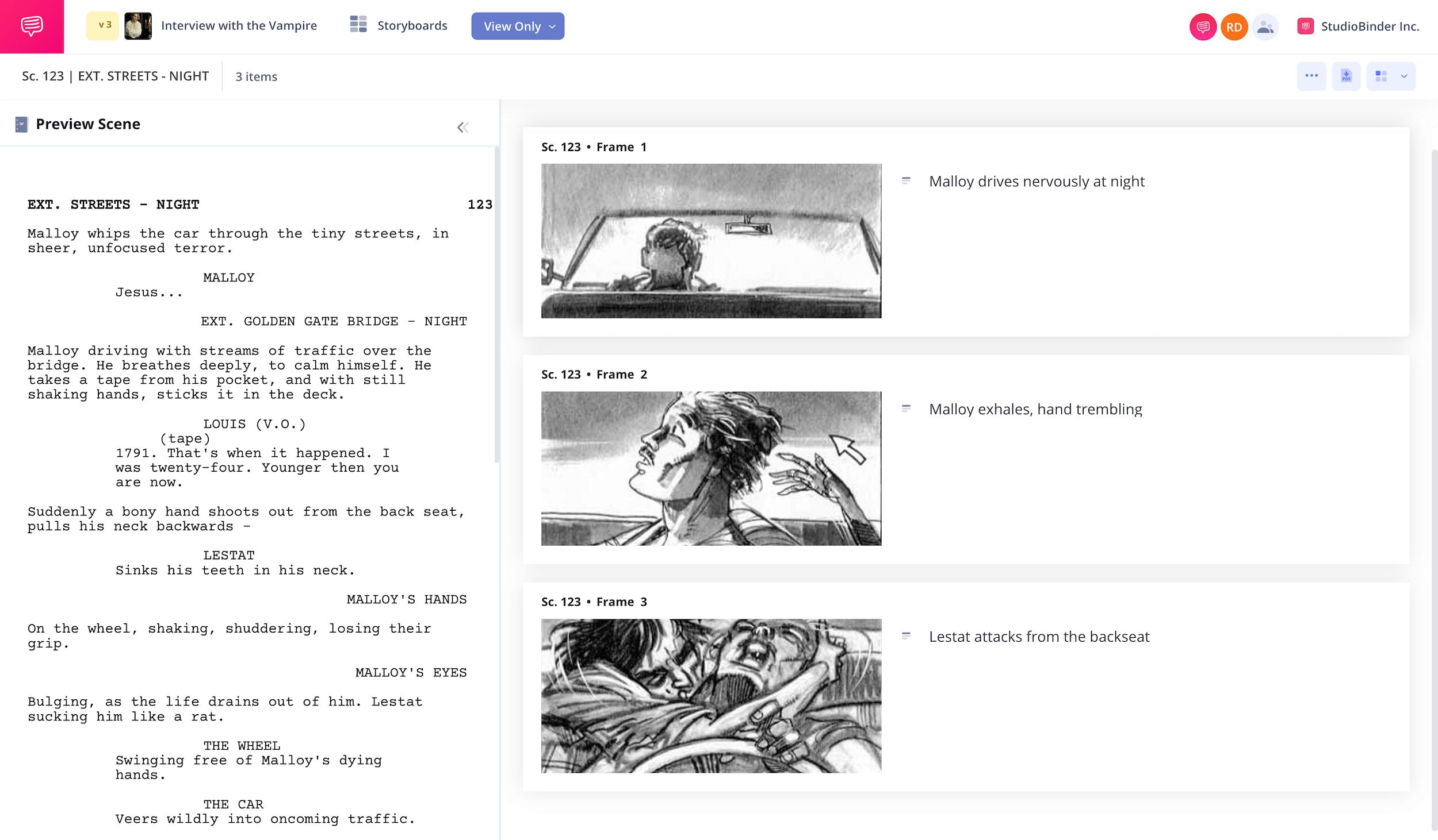 Film Storyboard Examples Horror Movie Interview with the Vampire StudioBinder
