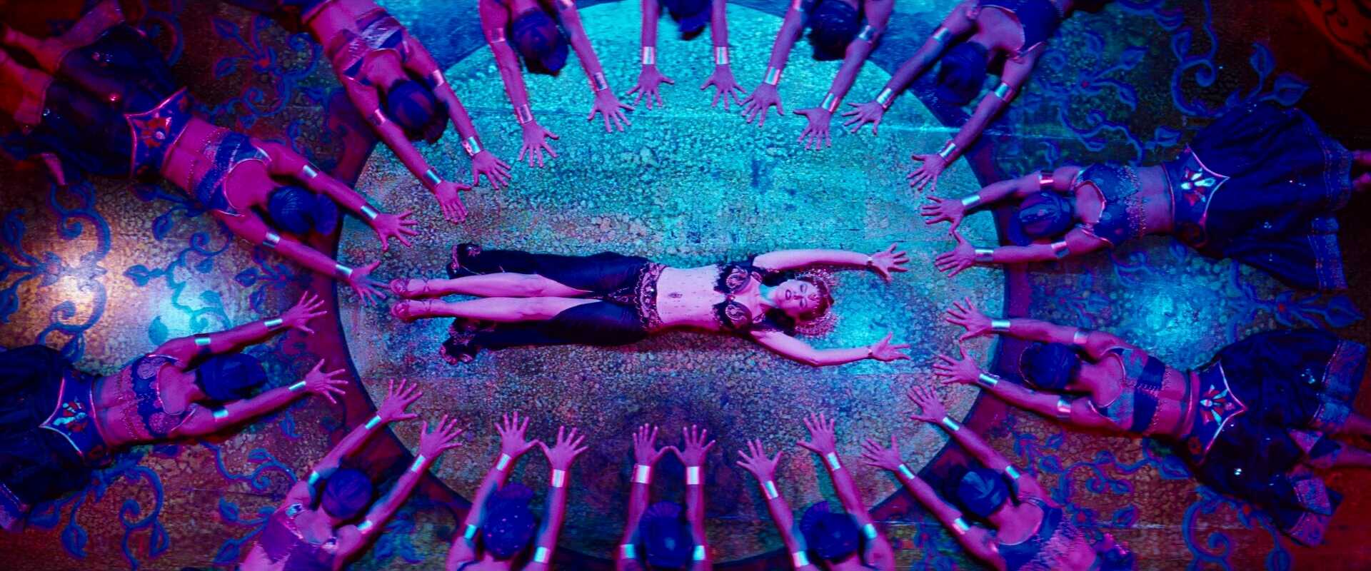 Overhead Angle Shot Example Overhead camera angle group of Satine from Moulin Rouge