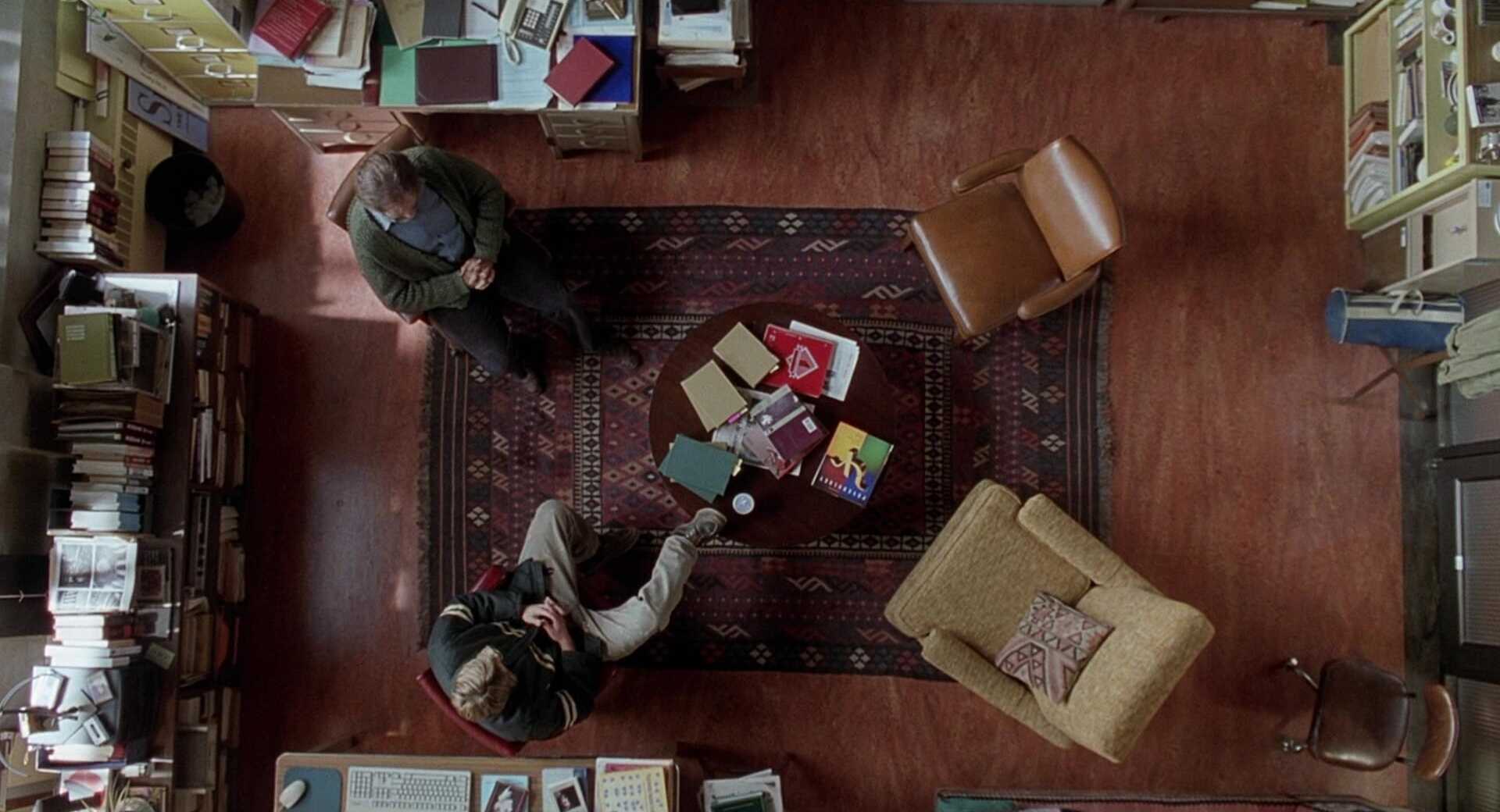Overhead Angle Shot Example Overhead camera angle on Sean Maguire therapy room from Good Will Hunting