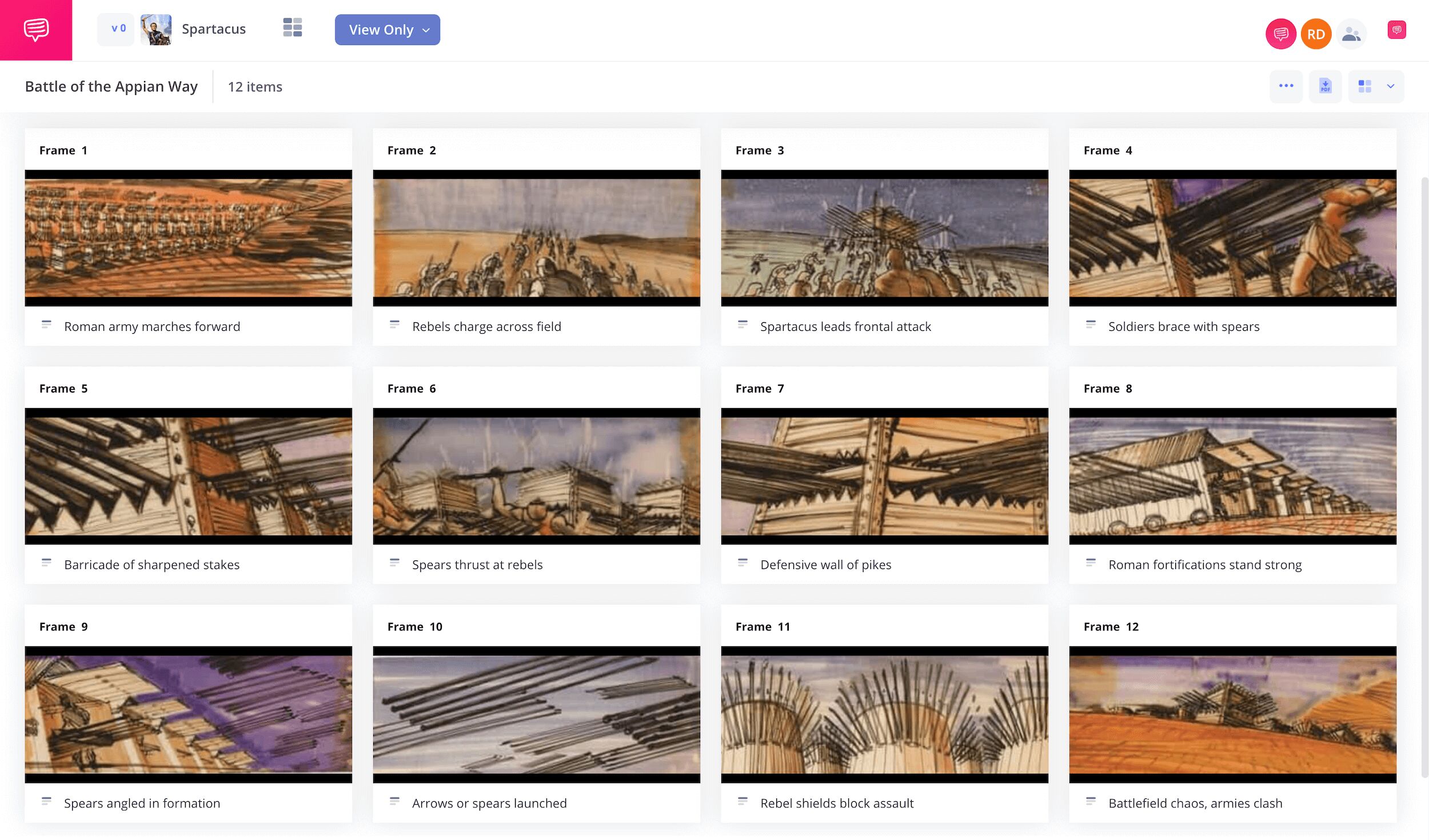 Short Film Storyboard Examples – Spartacus Battle Formations – StudioBinder