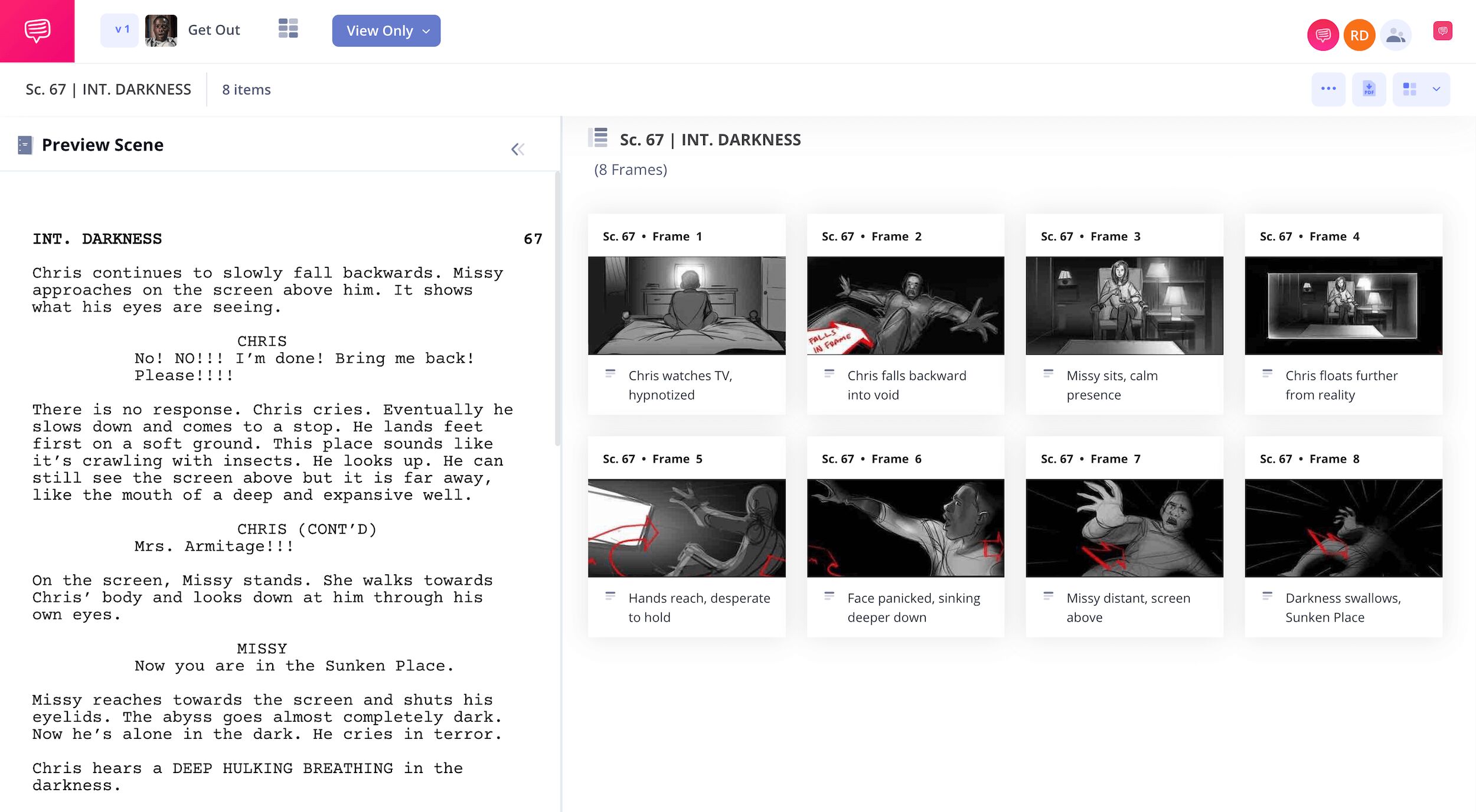 Storyboard Examples Movies – Get Out Sunken Place – StudioBinder
