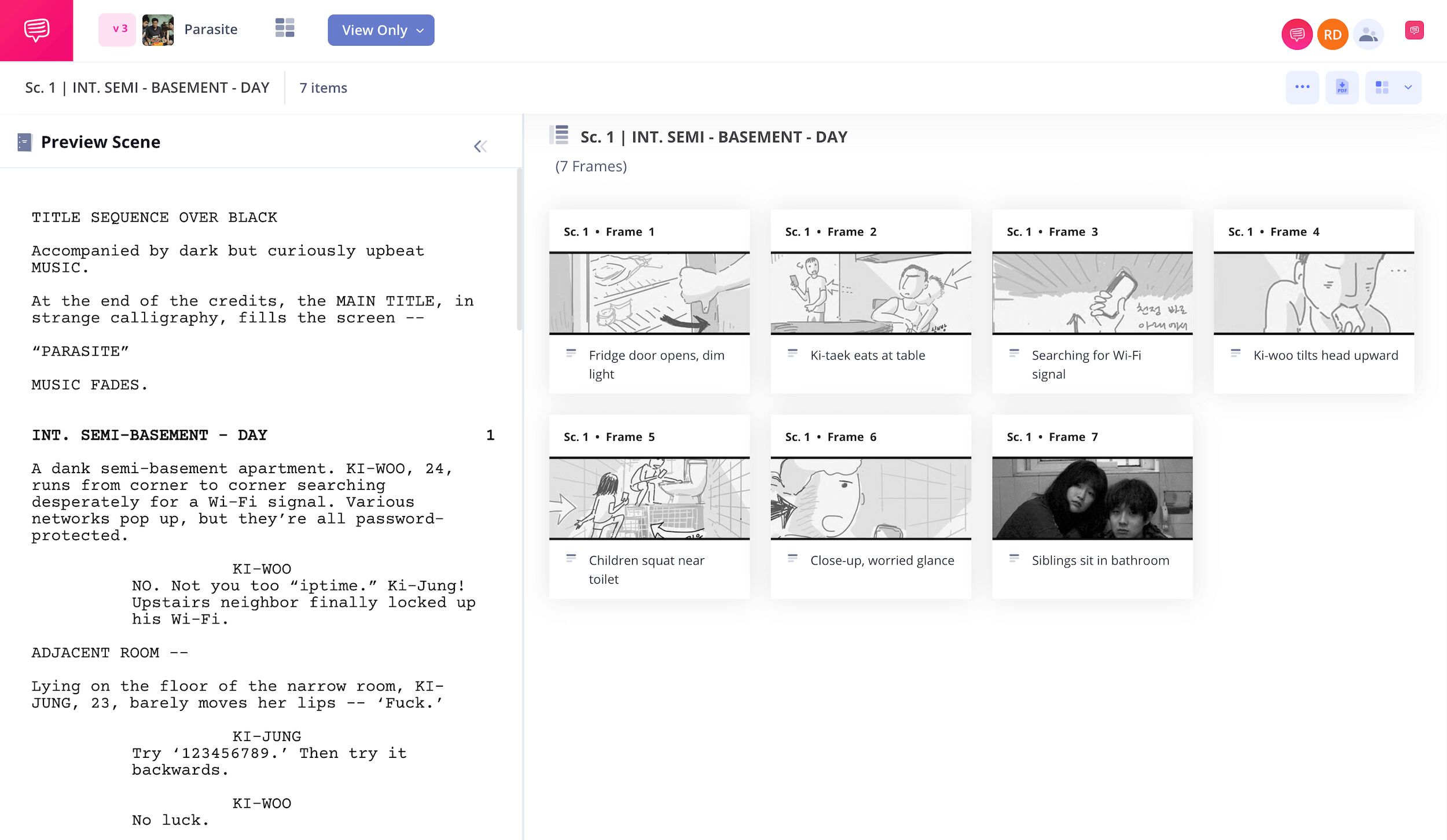 Storyboard Examples Movies – Parasite WiFi Search – StudioBinder