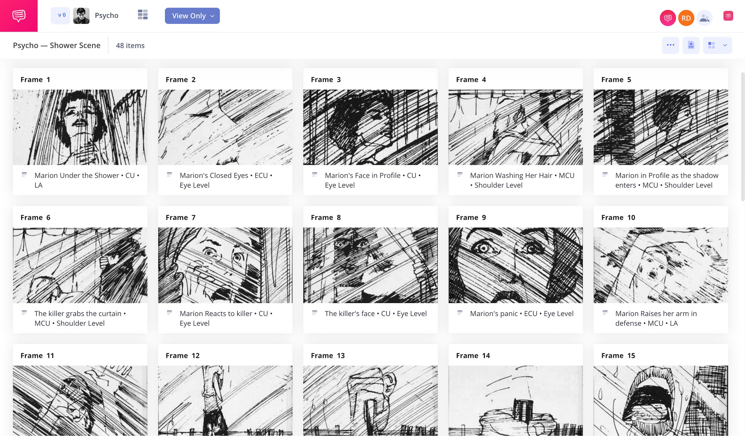 Storyboard Examples for Film – Psycho Shower Scene – StudioBinder