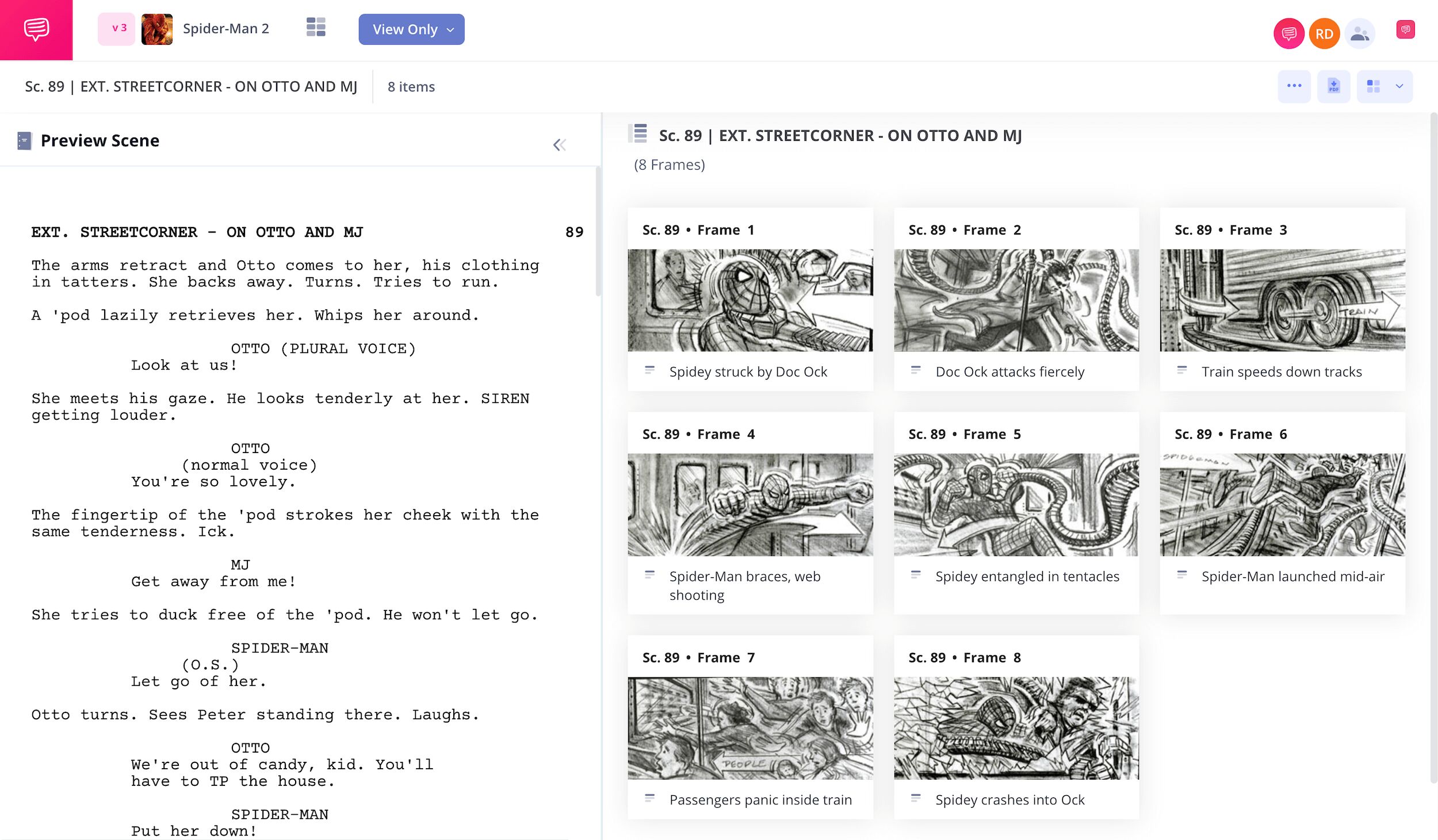 Storyboard Examples for Movies – Spider Man Train Fight – StudioBinder