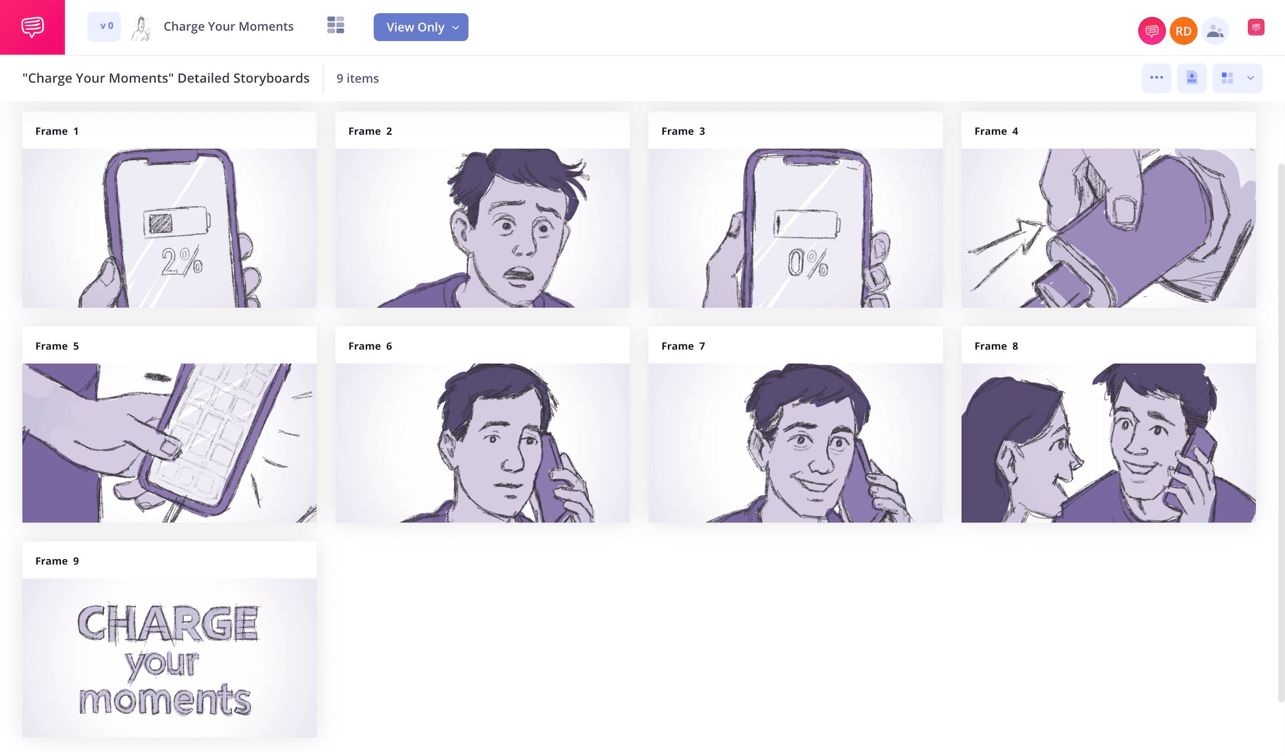 Traditional Storyboard Examples Phone Charger Ad Charge Your Moments StudioBinder