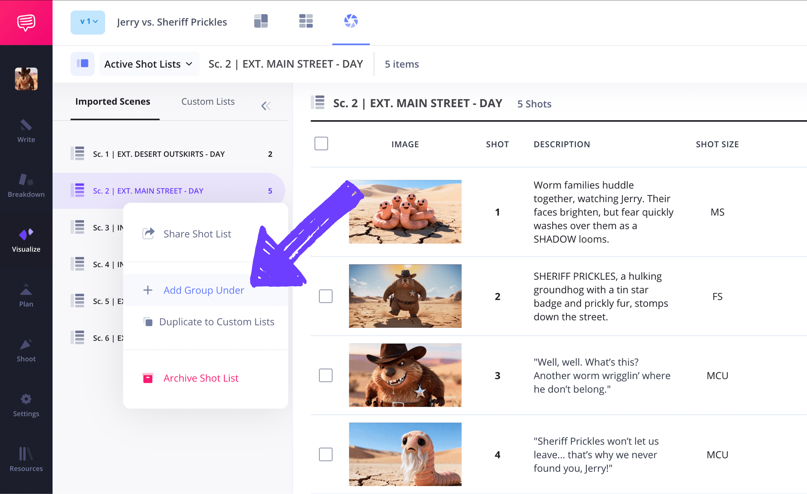 Animation Shot List Template Create Camera Shot Groups to Organize Google Sheets Docs Alternative StudioBinder