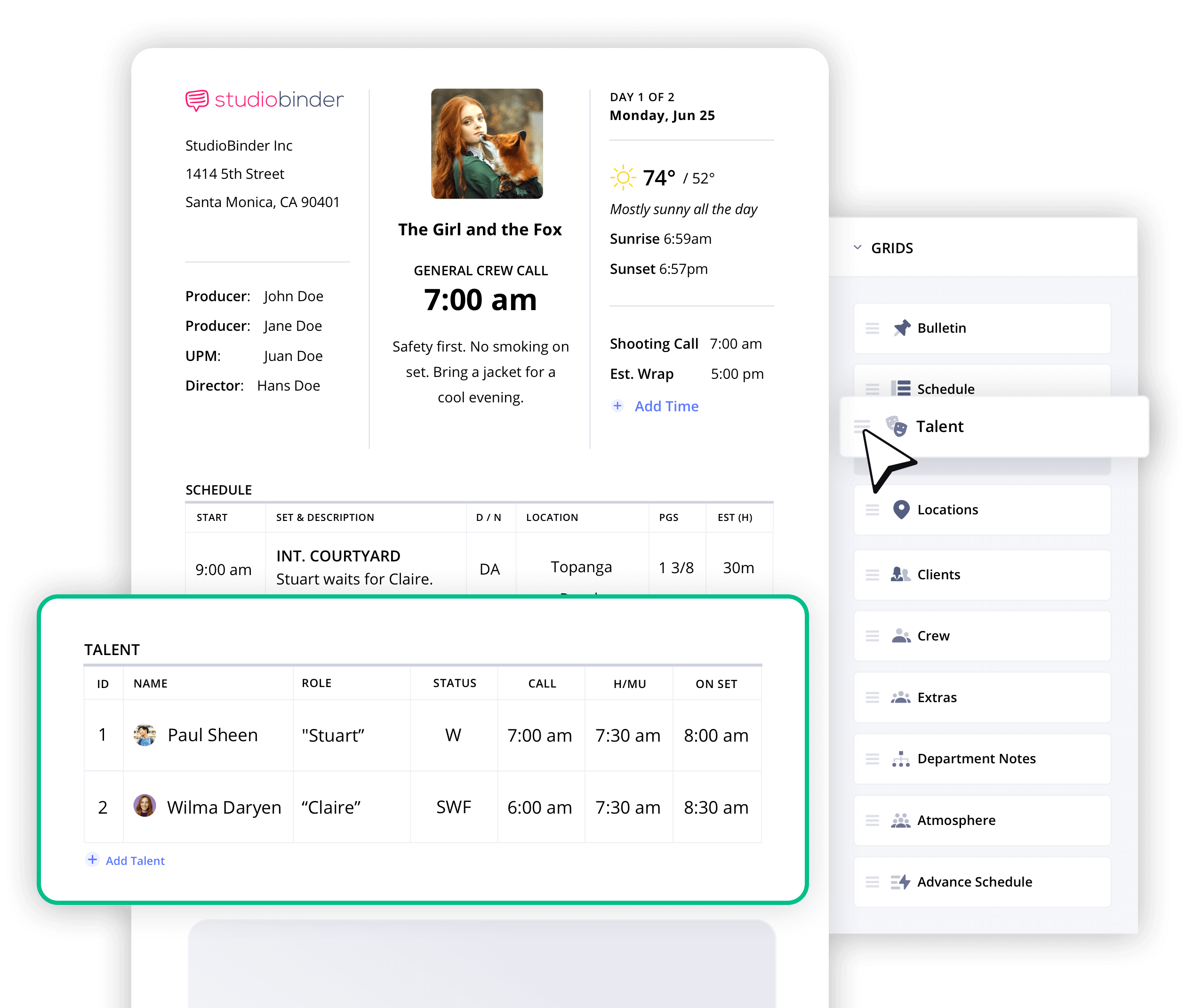 Call Sheet Software Customize call time grids StudioBinder Call Sheet Software Call Sheet Software Customize call time grids StudioBinder Call Sheet Software