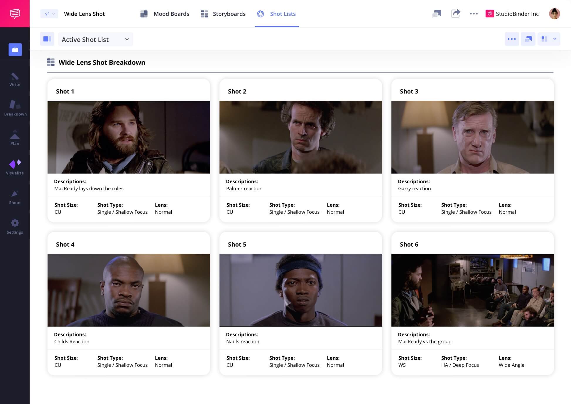 Example of Wide Angle Lens Shot in Film Wide Angle Lens Shot Meaning in a Camera Shot List Wide angle camera shots scene example from The Thing Example of Wide Angle Lens Shot in Film Wide Angle Lens Shot Meaning in a Camera Shot List Wide angle camera shots scene example from The Thing