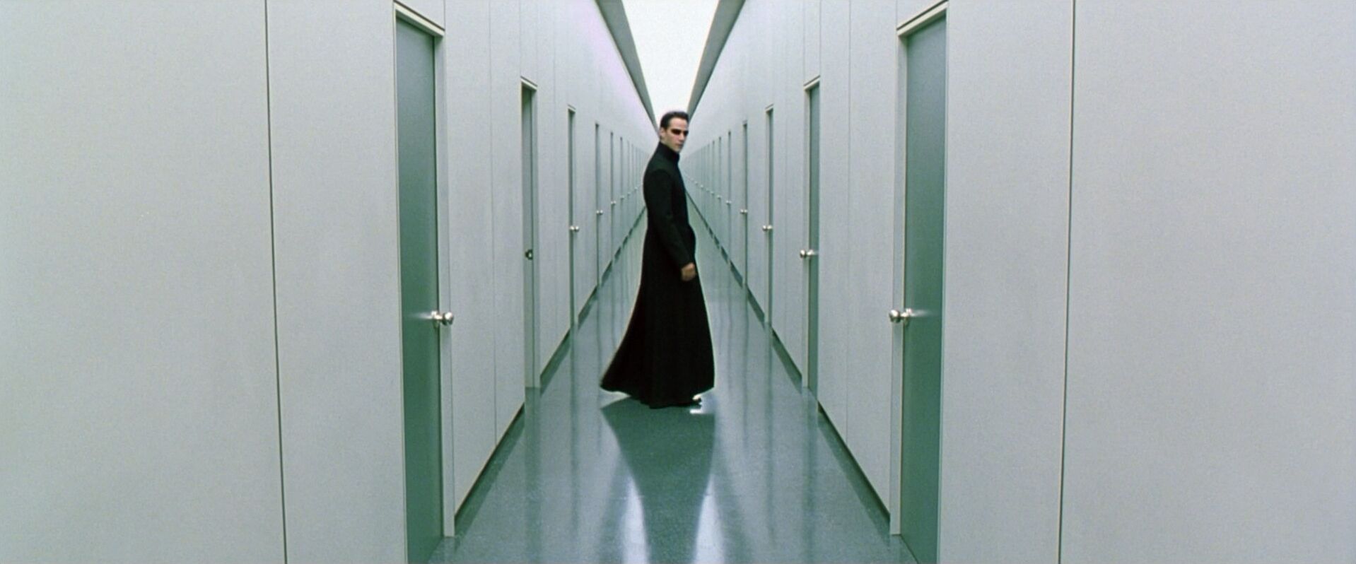 Symmetrical Balance in Film Example Symmetrical Balance Shot of Neo from The Matrix Reloaded
