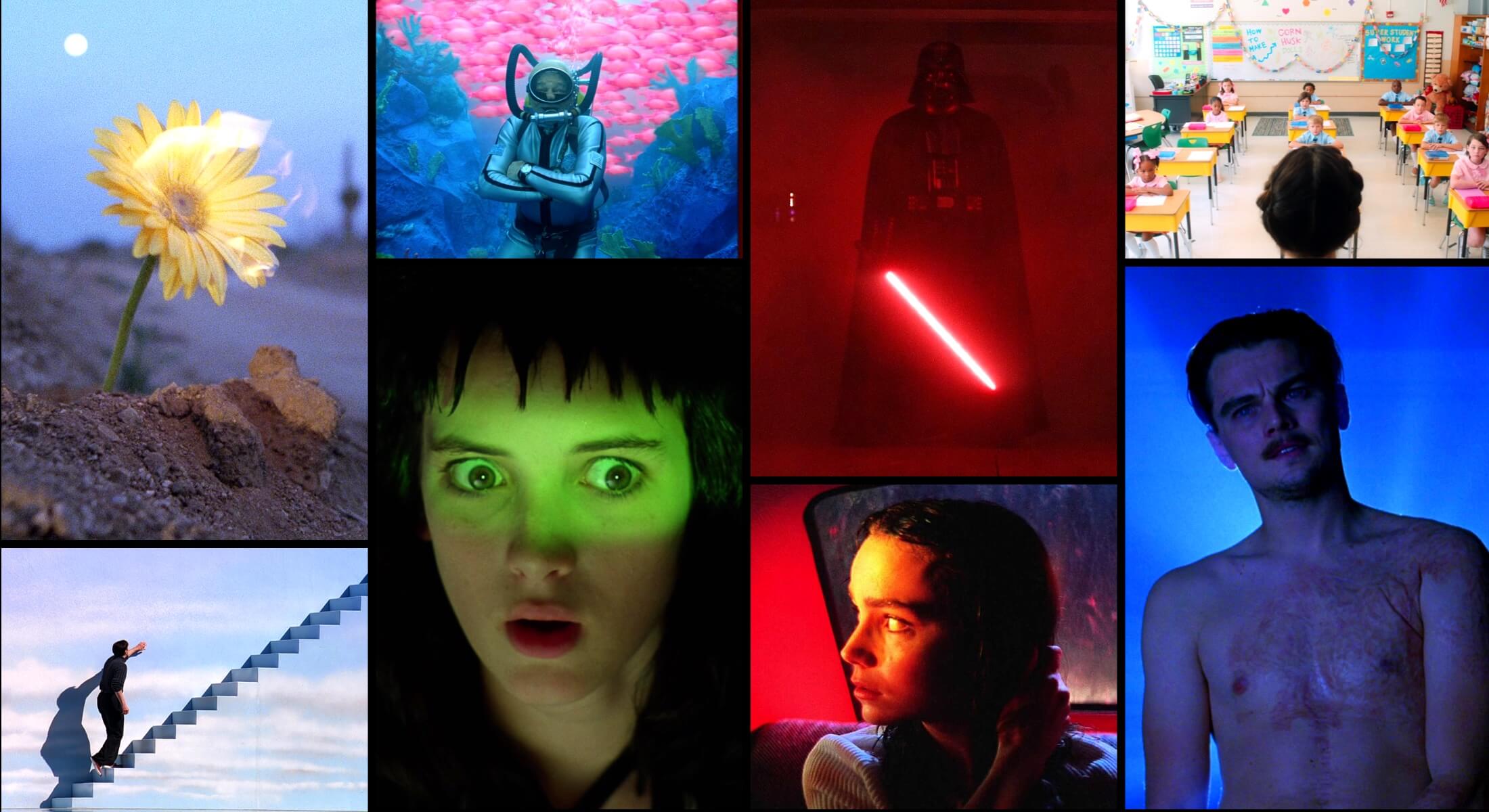 Сolor in Film Director Mood Board Collection of Various color camera shots from film tv and video