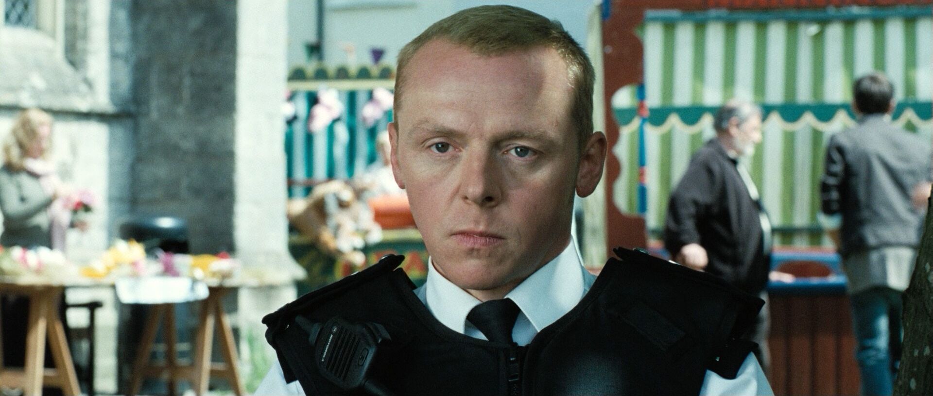 Whip Pan Movement Shot Example Whip Pan Shot of Simon Pegg from Hot Fuzz