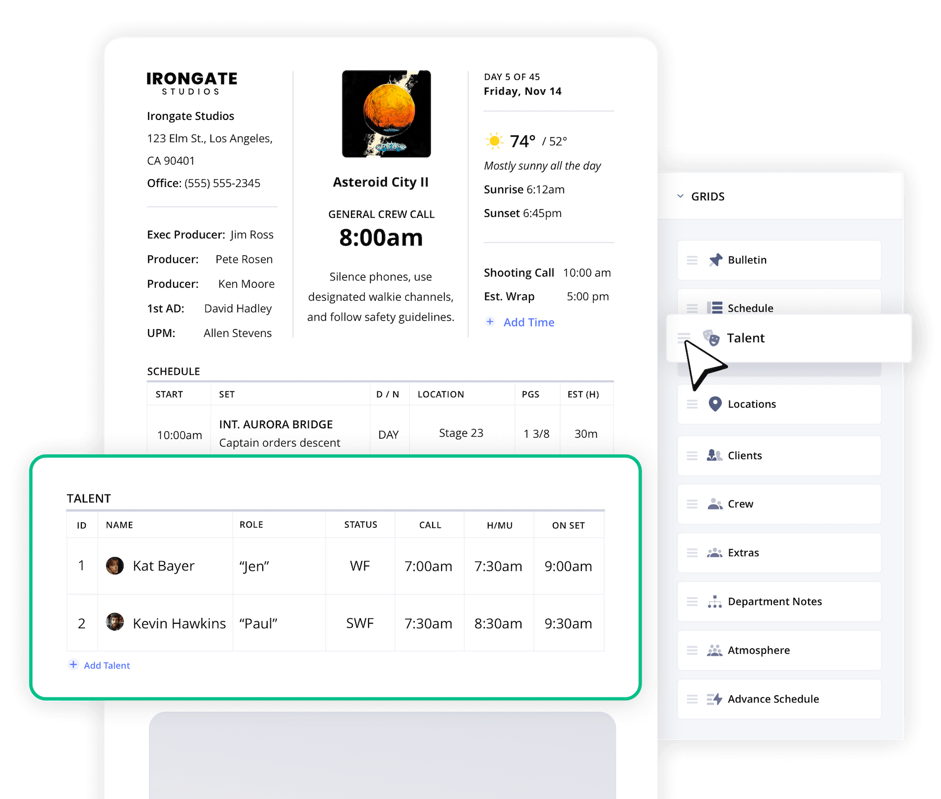 Call Sheet Examples Reorder grids to customize layout on callsheet Call Sheet Examples Reorder grids to customize layout on callsheet