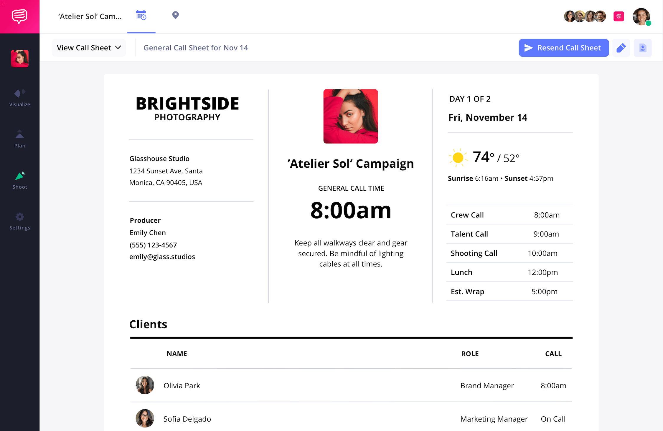 Call Sheet Generator Production Sample Fashion Photoshoot Call Sheet Example StudioBinder Call Sheet Generator Production Sample Fashion Photoshoot Call Sheet Example StudioBinder