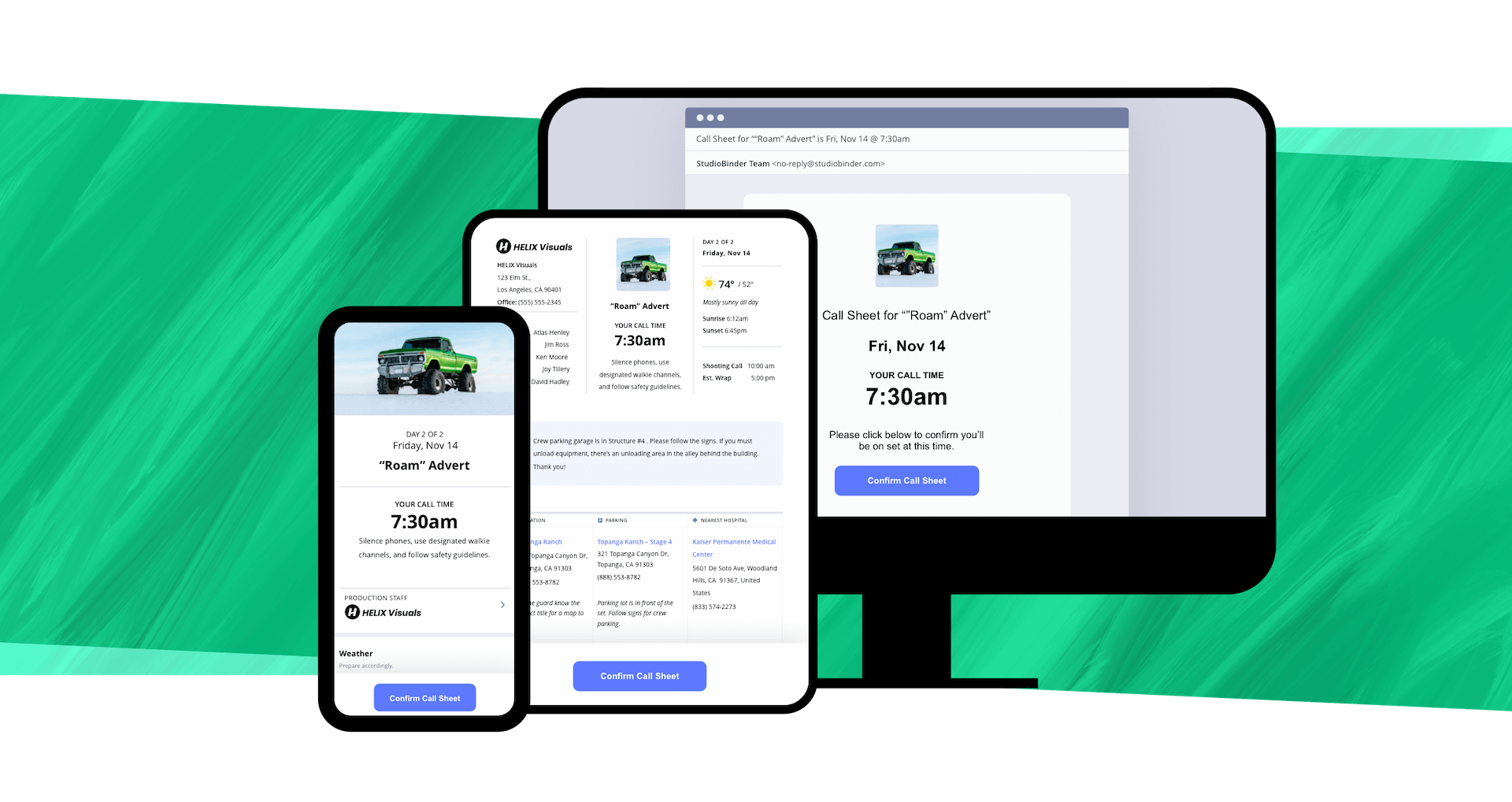 Call Sheet Maker App View callsheets on any mobile device tablet or desktop Call Sheet Maker App View callsheets on any mobile device tablet or desktop