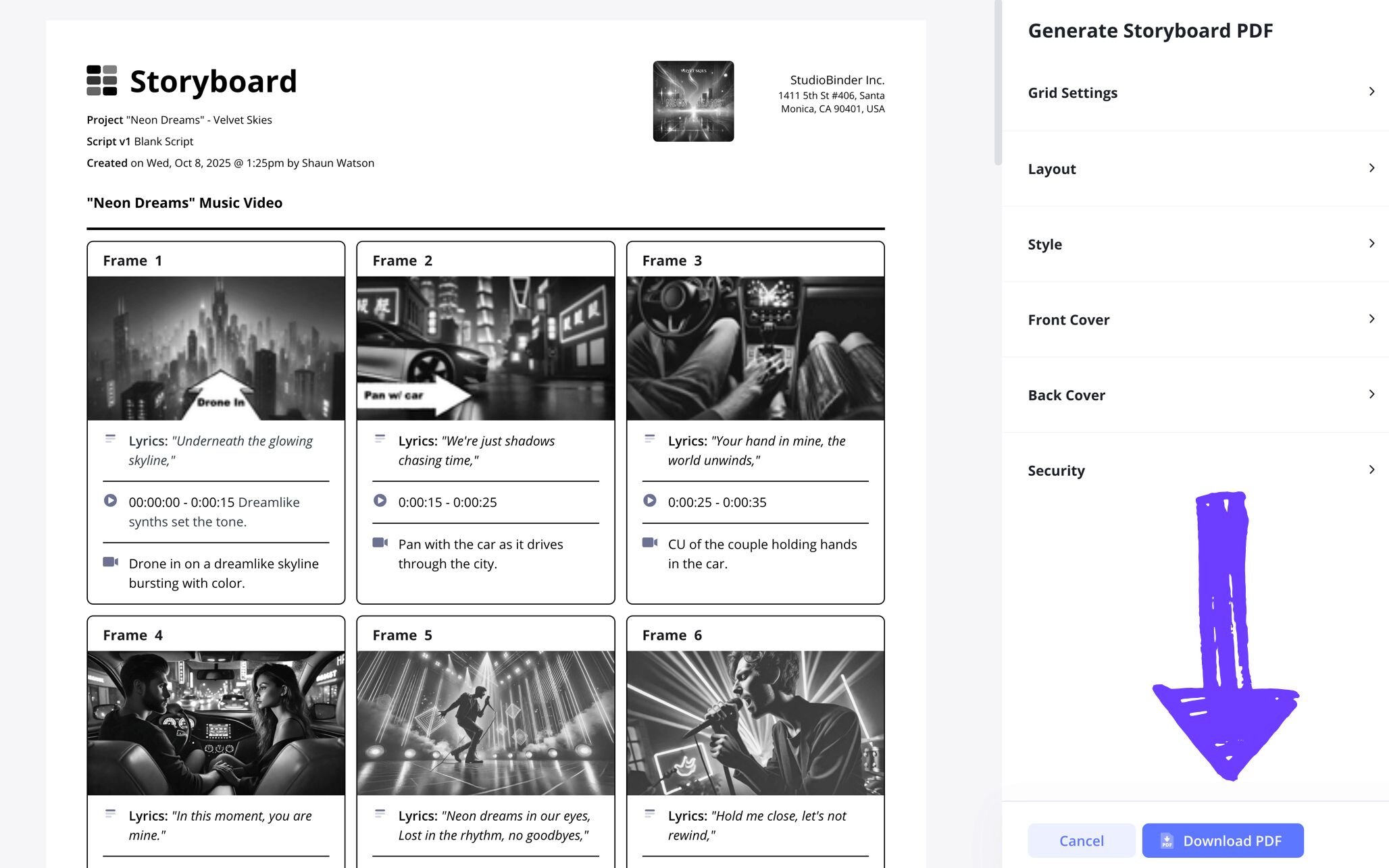 Download PDF of Free Storyboarding Video Template in StudioBinder