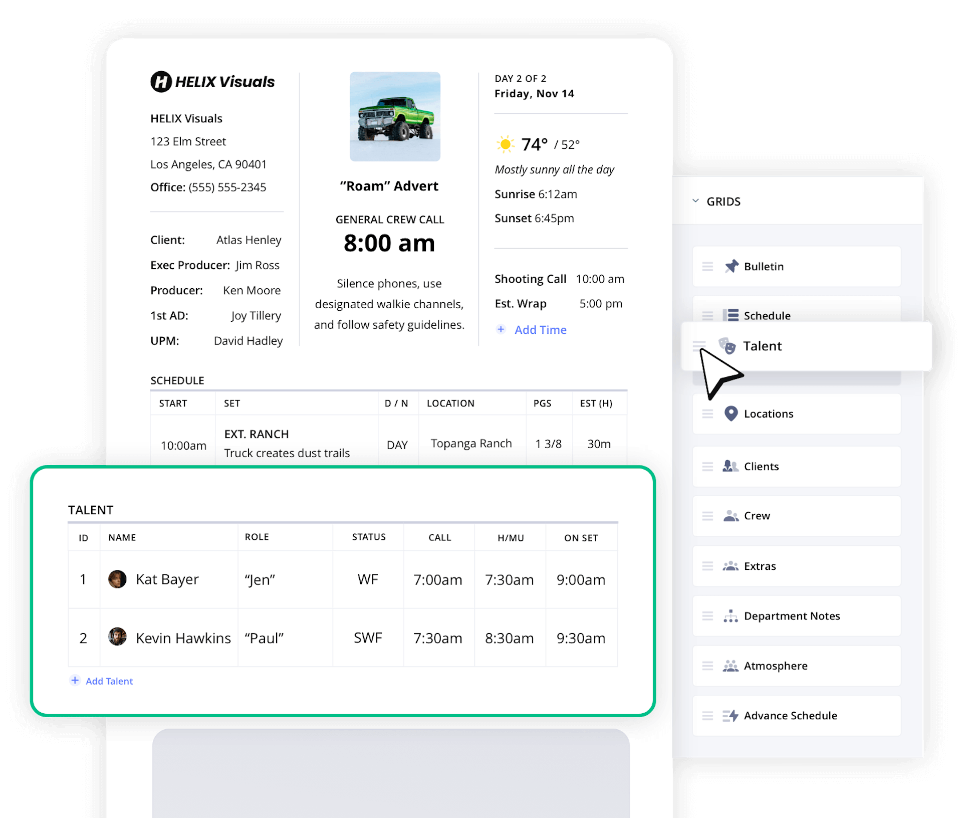 Example of Call Sheet Reorder callsheet grid to customize the look and feel Example of Call Sheet Reorder callsheet grid to customize the look and feel