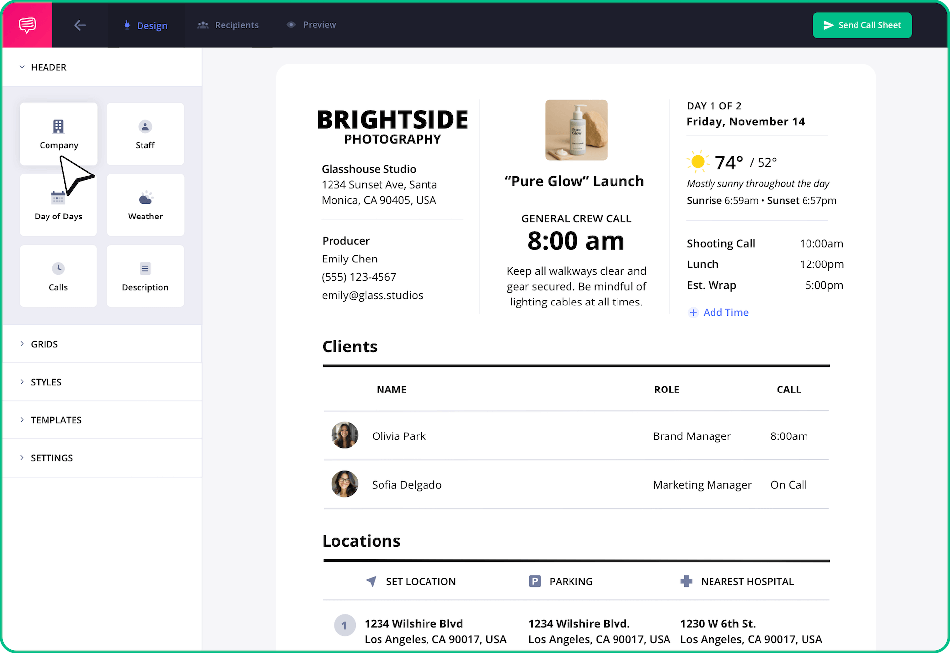 Free Call Sheet Photography Template for Product Fashion Photoshoot Example How to Make a Photography Call Sheet StudioBinder Software Free Call Sheet Photography Template for Product Fashion Photoshoot Example How to Make a Photography Call Sheet StudioBinder Software