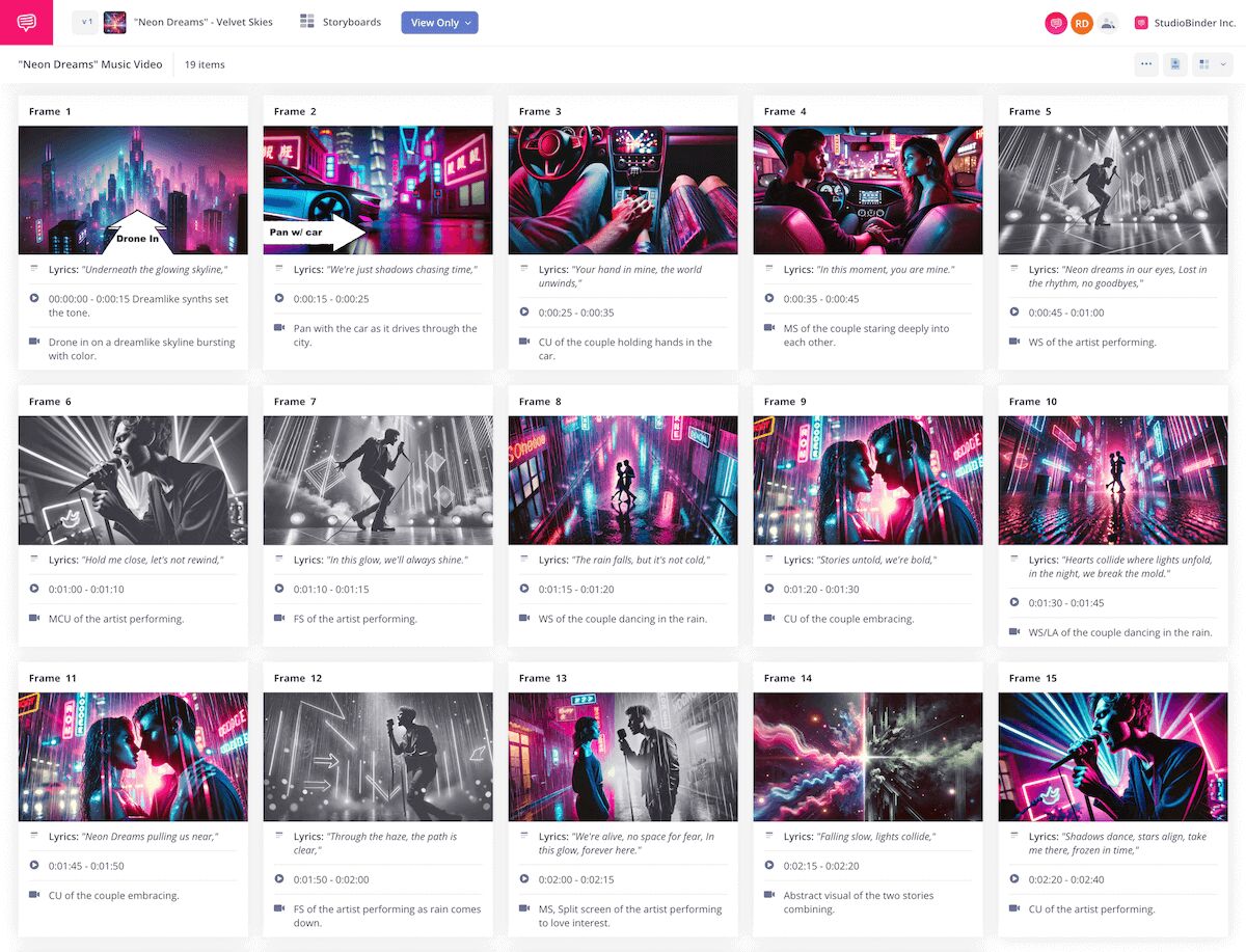 Free Sample Music Video Storyboard Template Download PDF and Examples Made in StudioBinder