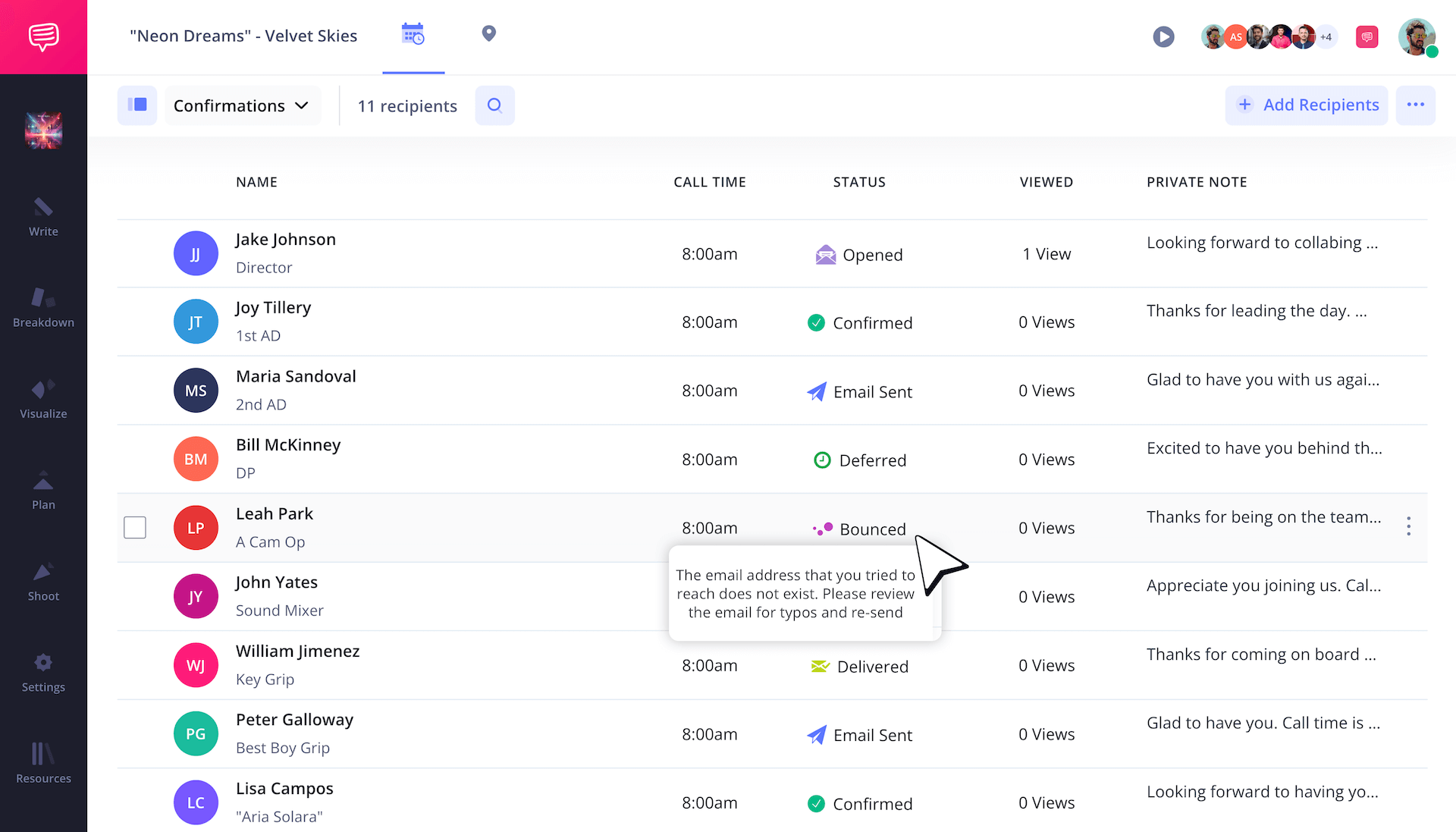 Music Video Call Sheet Distribution Send Track and Confirm Status StudioBinder Music Video Call Sheet Distribution Send Track and Confirm Status StudioBinder