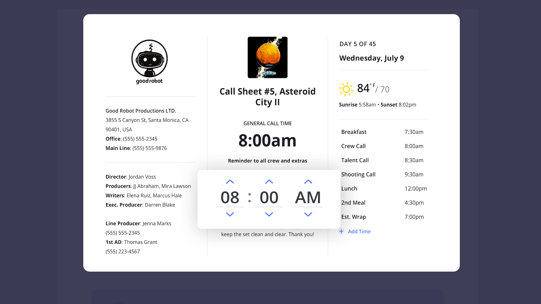 Film Production Call Sheet Template Top Section of Call Sheet Film Production Call Sheet Template Top Section of Call Sheet