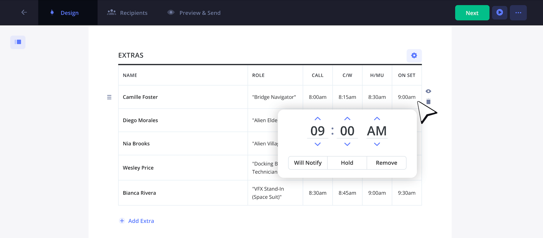 Movie Call Sheet Template Extras Selecting Individual Call Times StudioBinder Movie Call Sheet Template Extras Selecting Individual Call Times StudioBinder