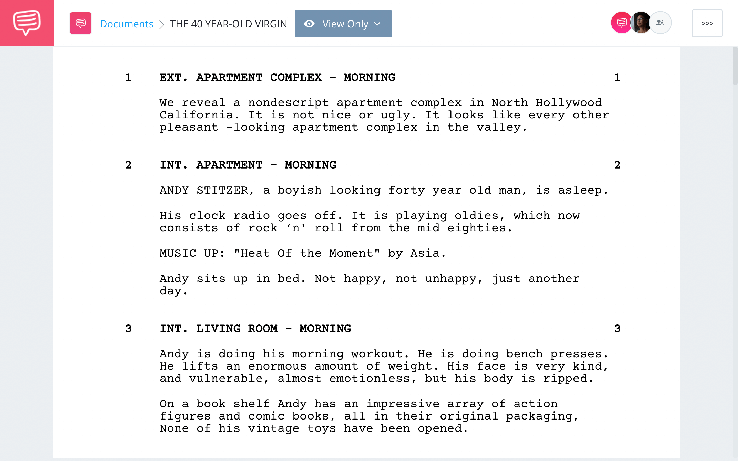 Screenplay Example for formatting The Year Old Virgin Script Example StudioBinder Screenwriting Software Screenplay Example for formatting The Year Old Virgin Script Example StudioBinder Screenwriting Software