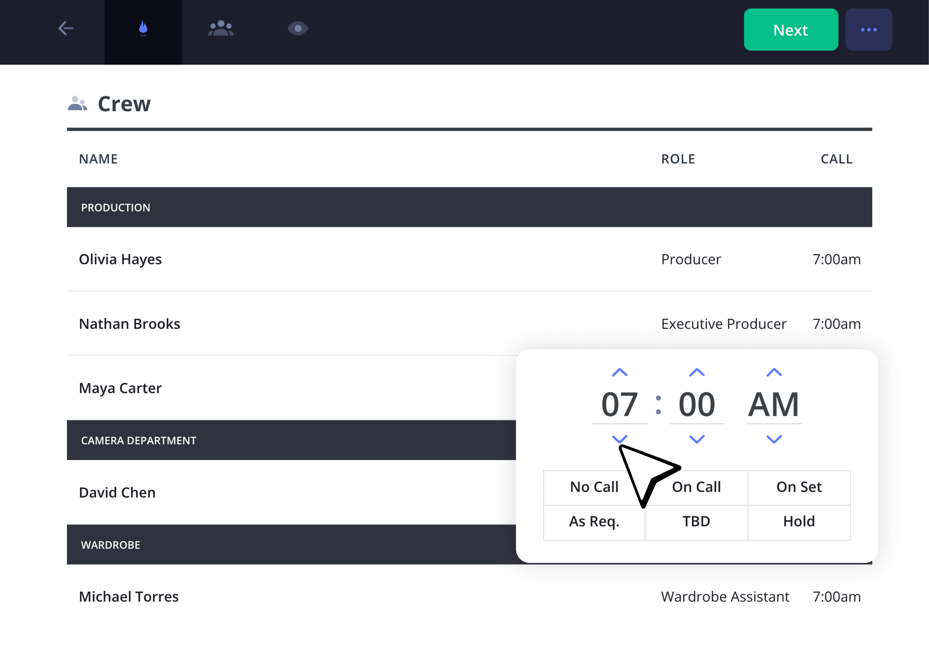 Actor Call Sheet Template Crew section StudioBinder Actor Call Sheet Template Crew section StudioBinder