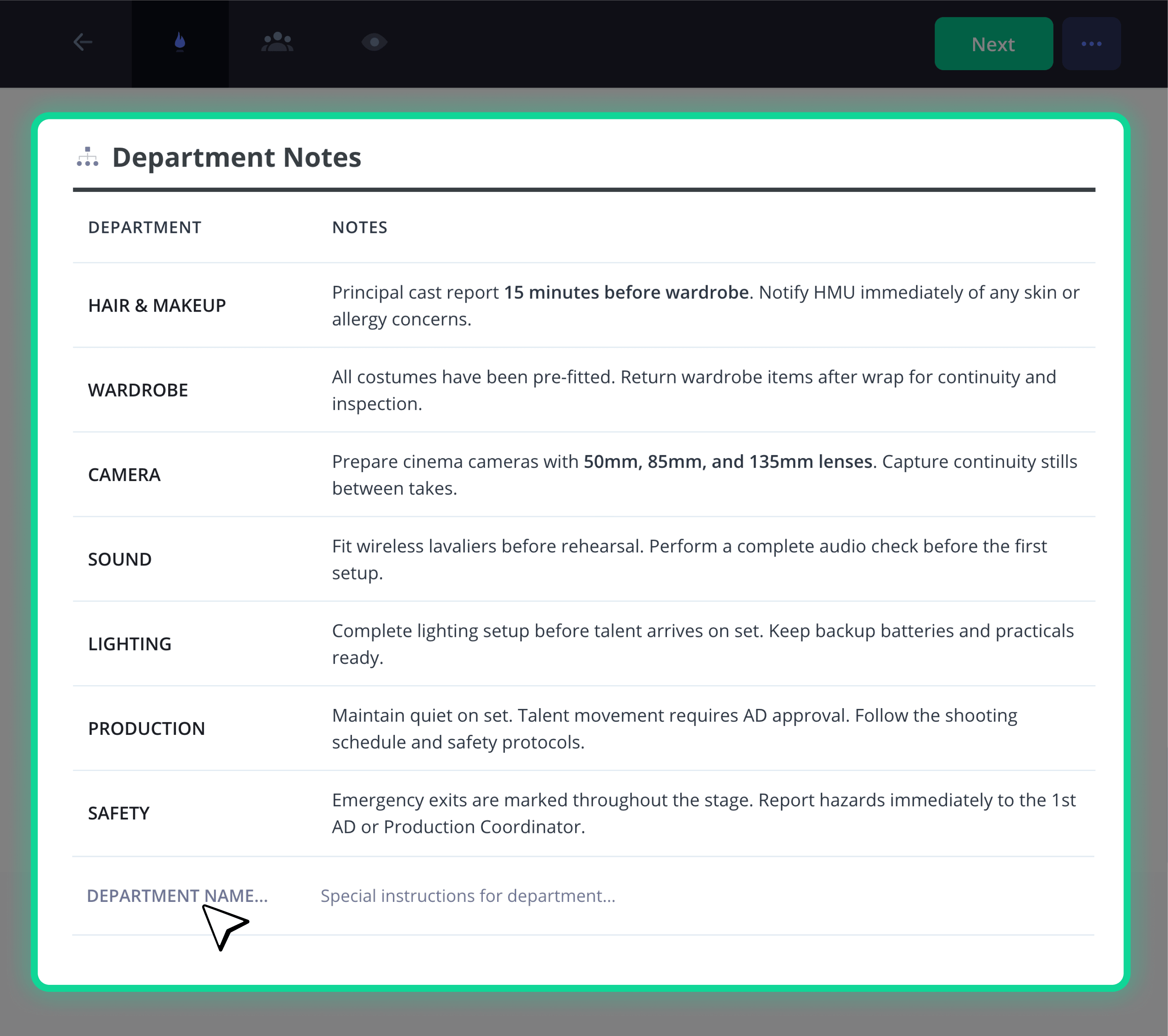Actor Call Sheet Template Department Notes StudioBinder Actor Call Sheet Template Department Notes StudioBinder