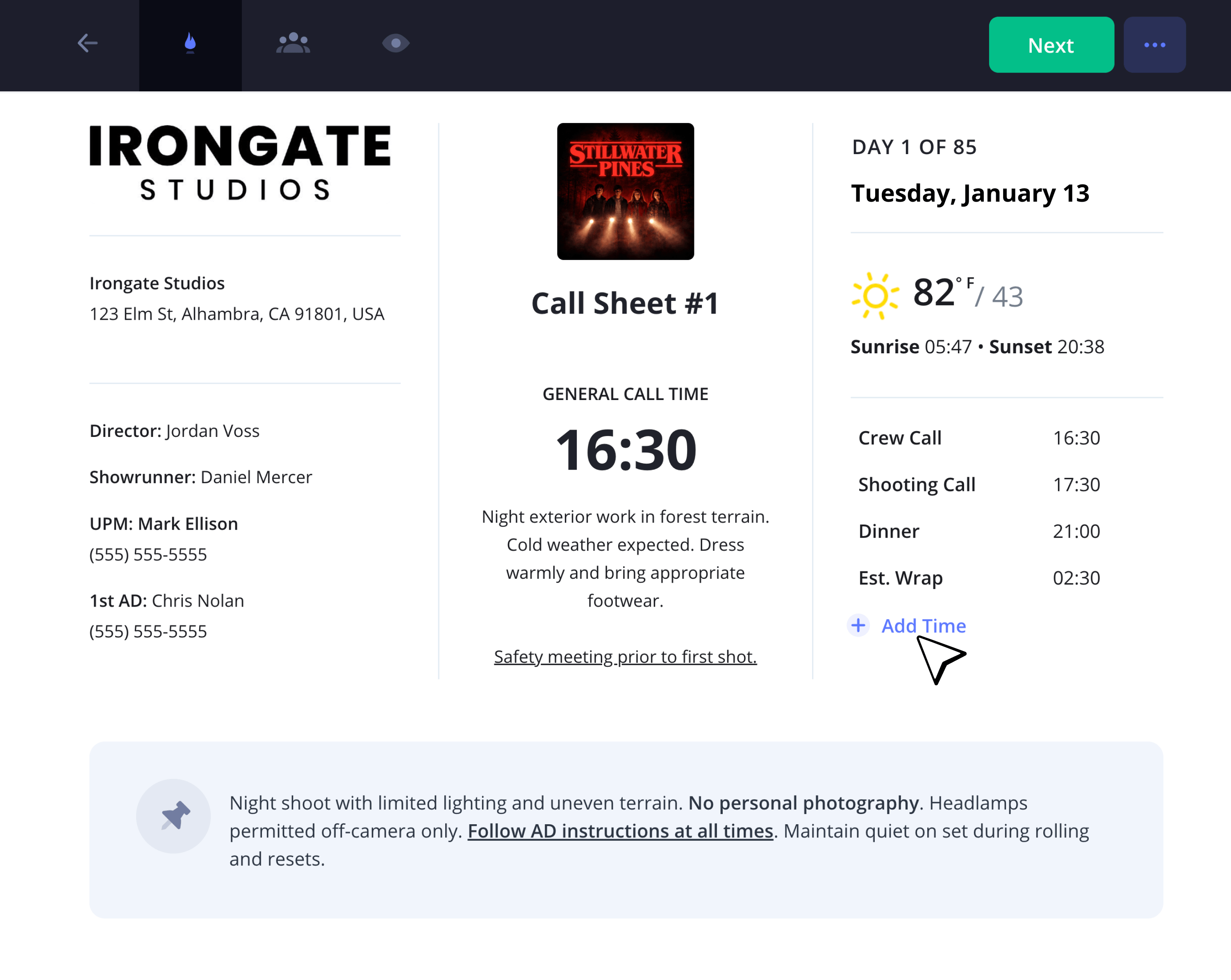 TV Show Call Sheet Template Production Header Example StudioBinder TV Show Call Sheet Template Production Header Example StudioBinder