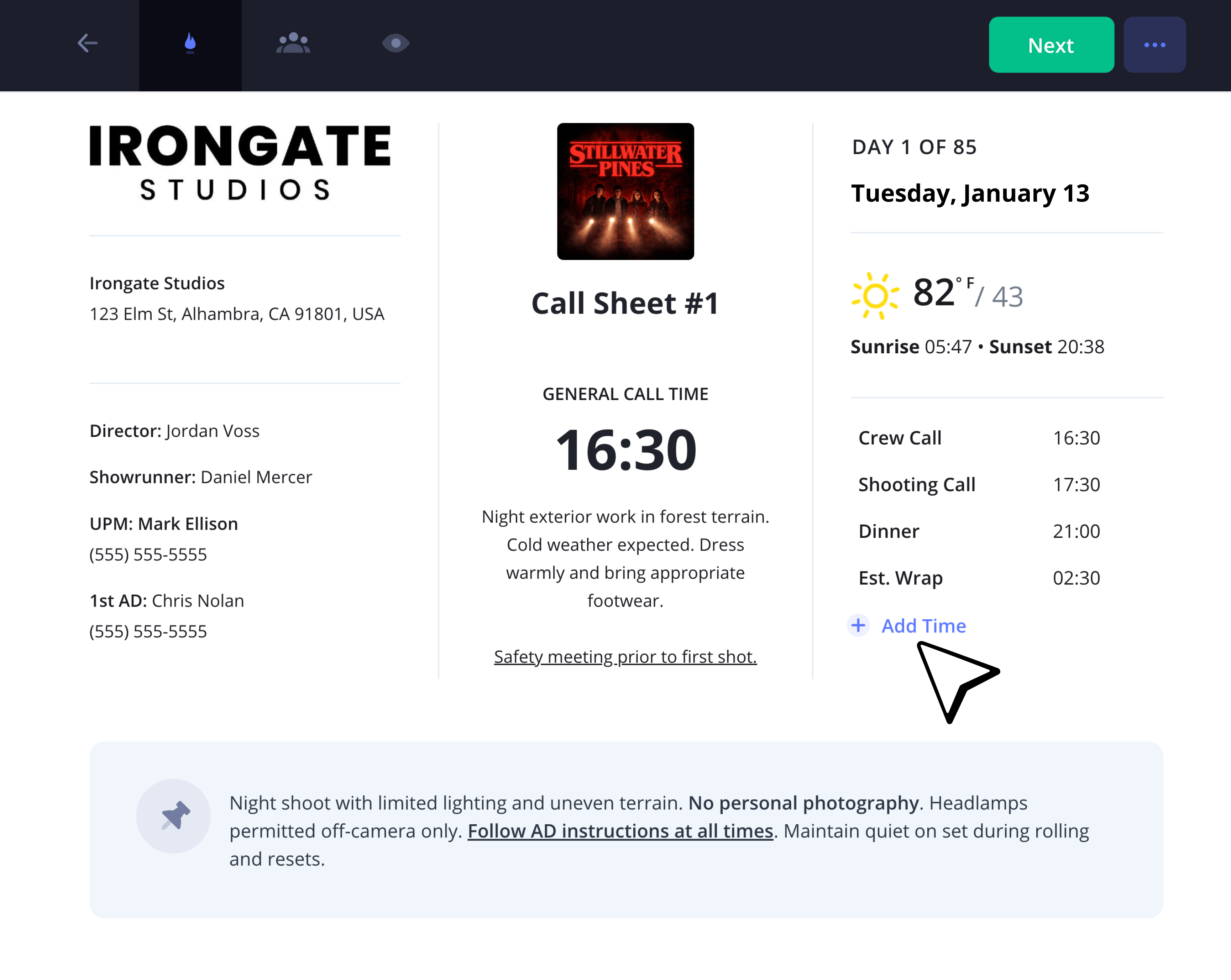TV Show Call Sheet Template Production Header Example StudioBinder TV Show Call Sheet Template Production Header Example StudioBinder